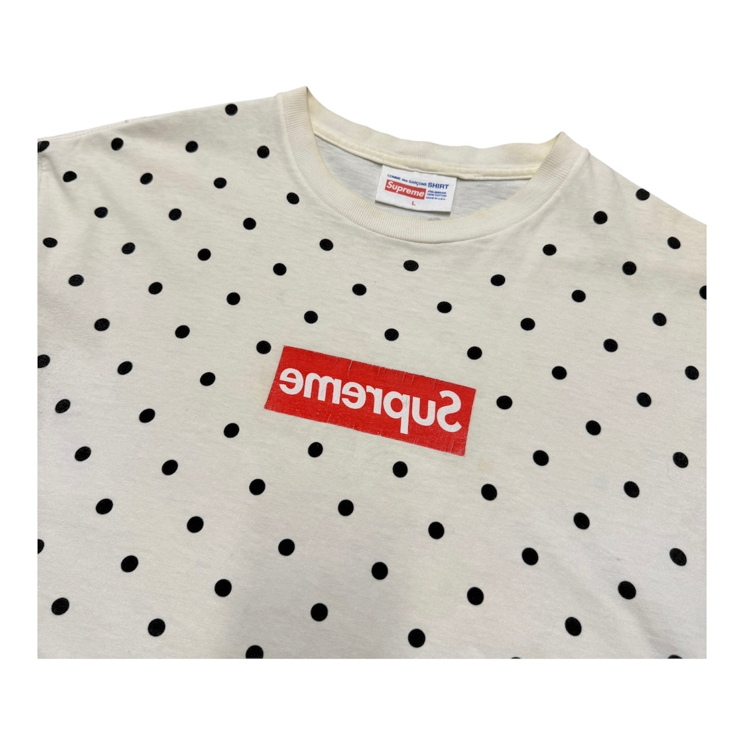 SUPREME X CDG WHITE POLKA DOT SHIRT.