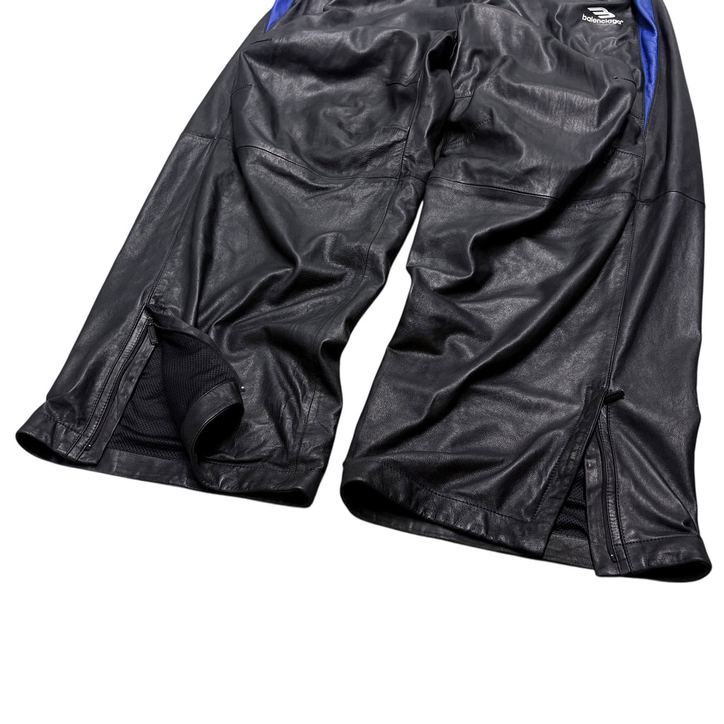 BALENCIAGA 3B ICON LEATHER TRACKSUIT PANTS.
