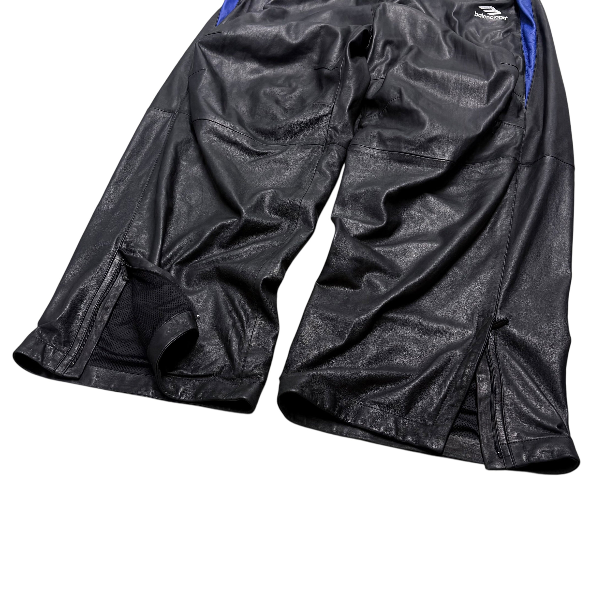 BALENCIAGA 3B ICON LEATHER TRACKSUIT PANTS.