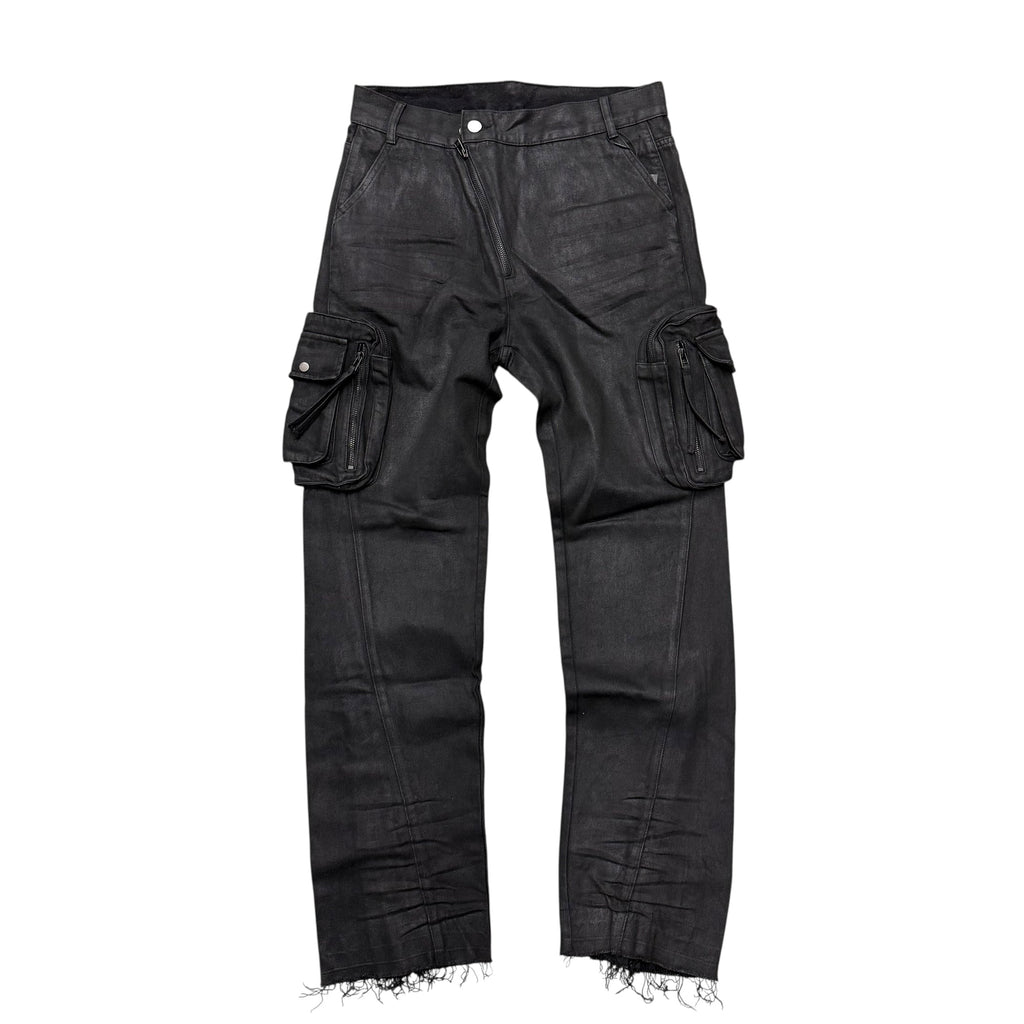 TROUBLED WATERS BLACK POCKET WAXED DENIM.