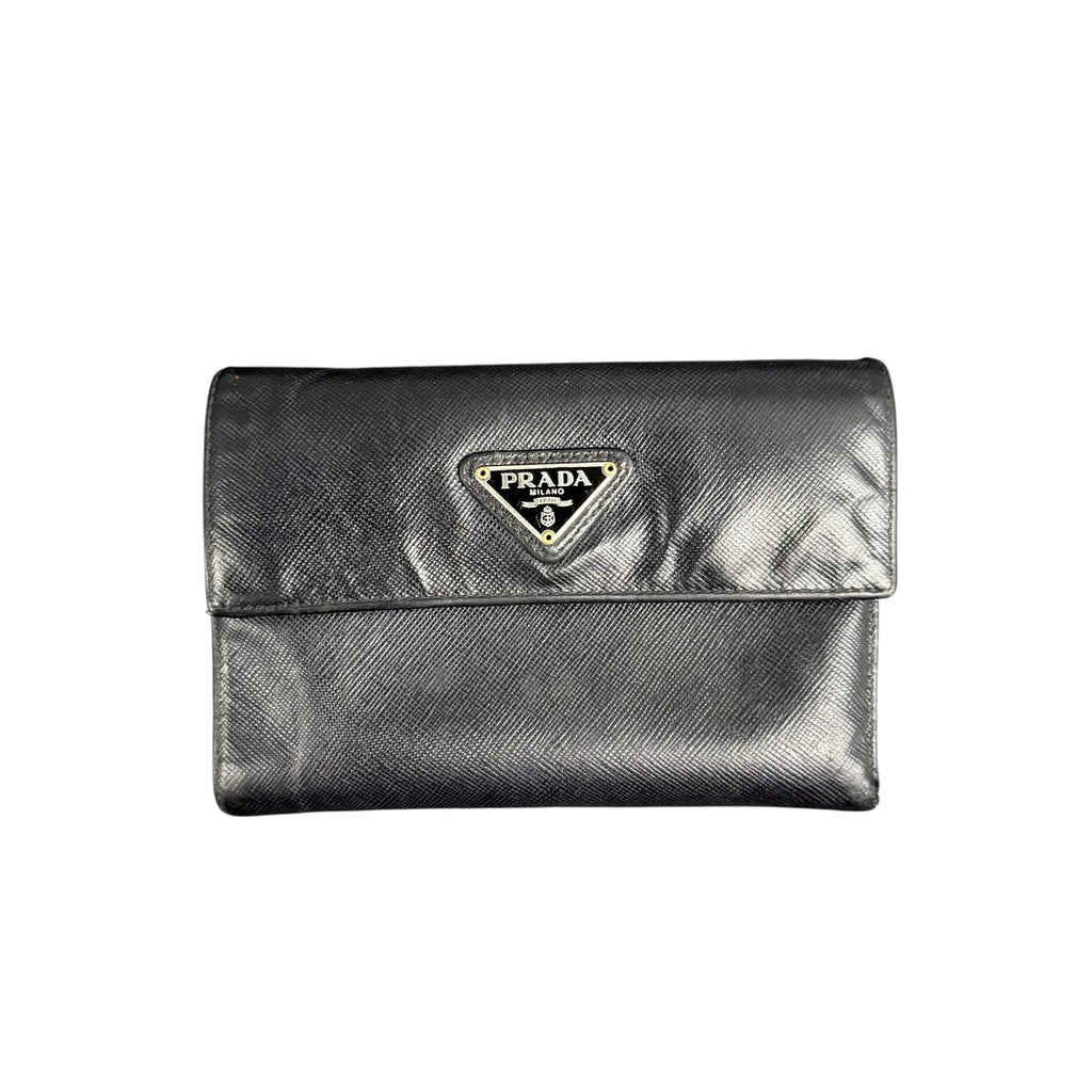 PRADA SAFFIANO LEATHER FLAP WALLET.