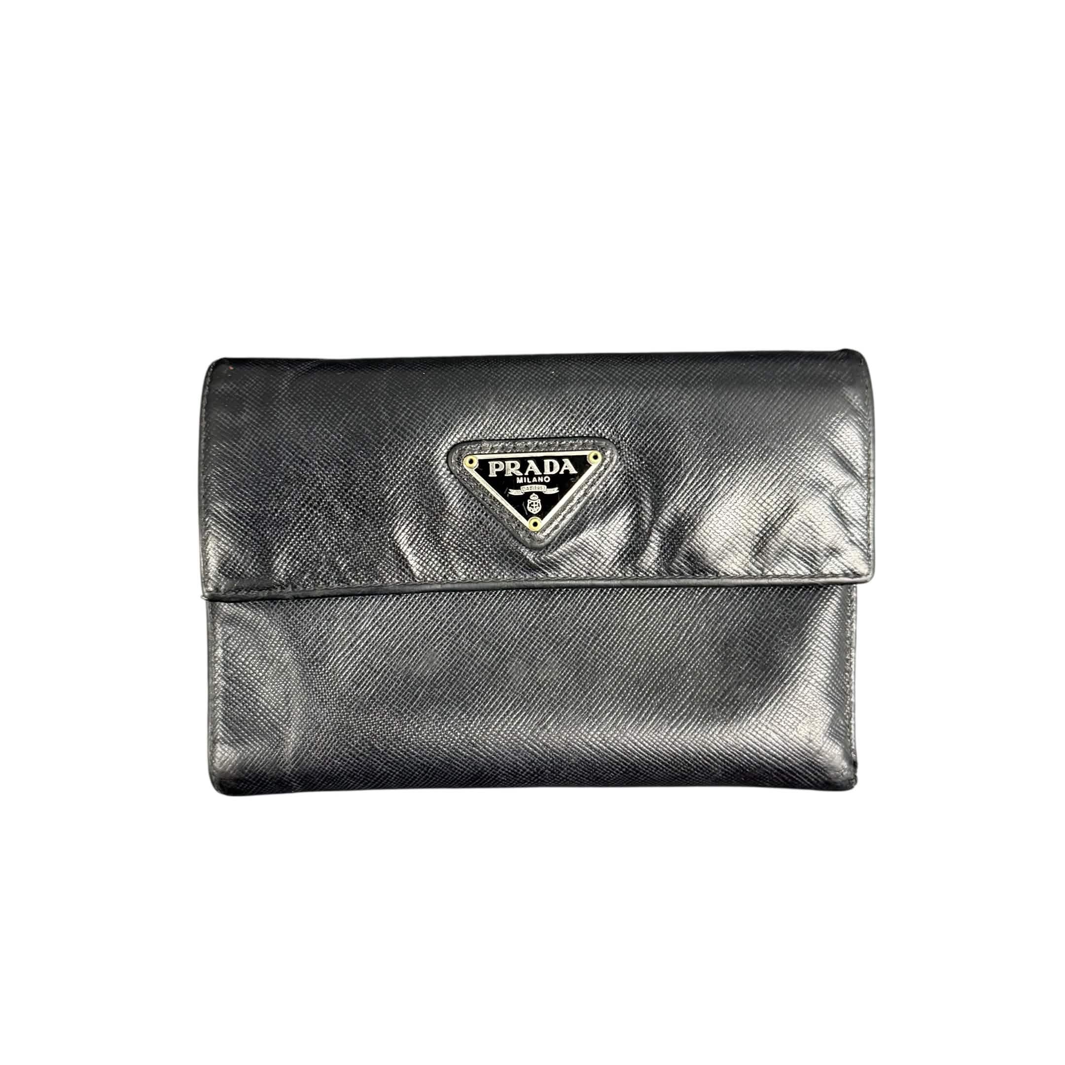 PRADA SAFFIANO LEATHER FLAP WALLET.