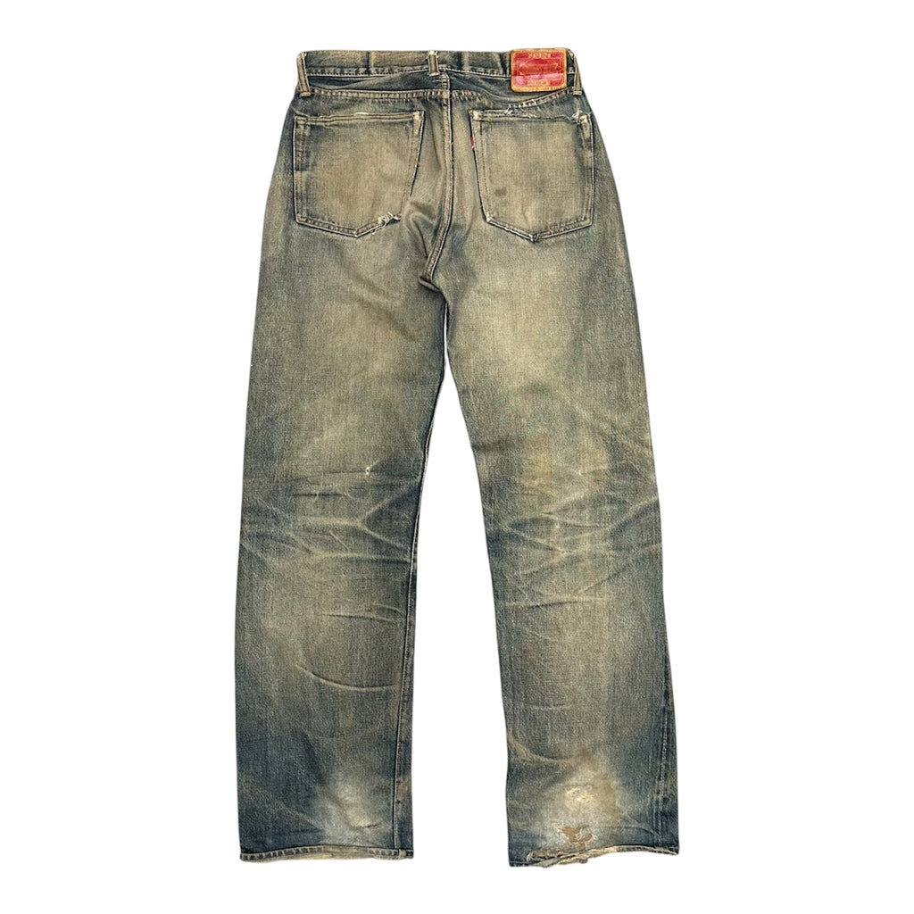 STORMY BLUE FADED DISTRESSED PATCHWORK DENIM.