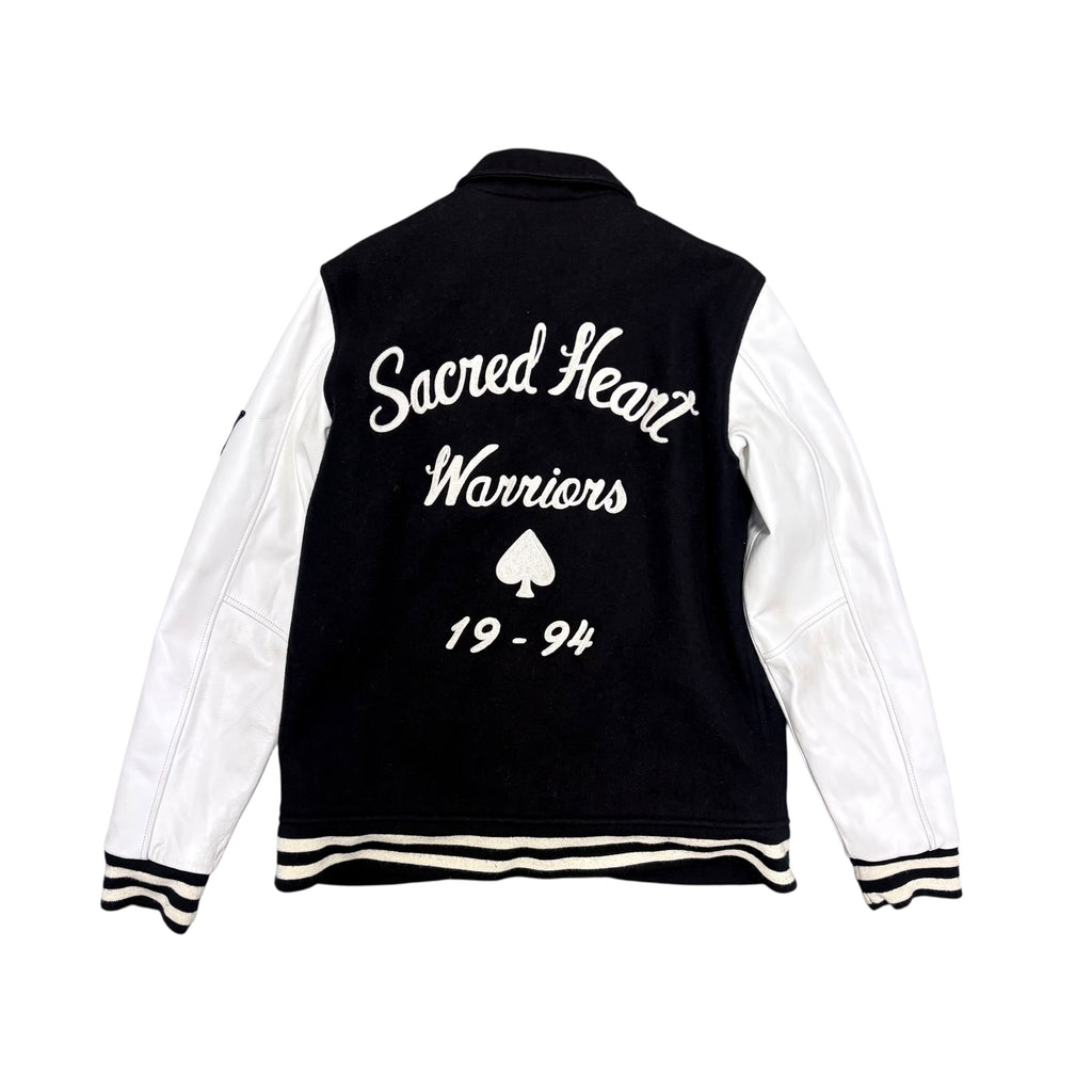 SUPREME SACRED HEART WARRIORS LEATHER LETTERMAN JACKET.