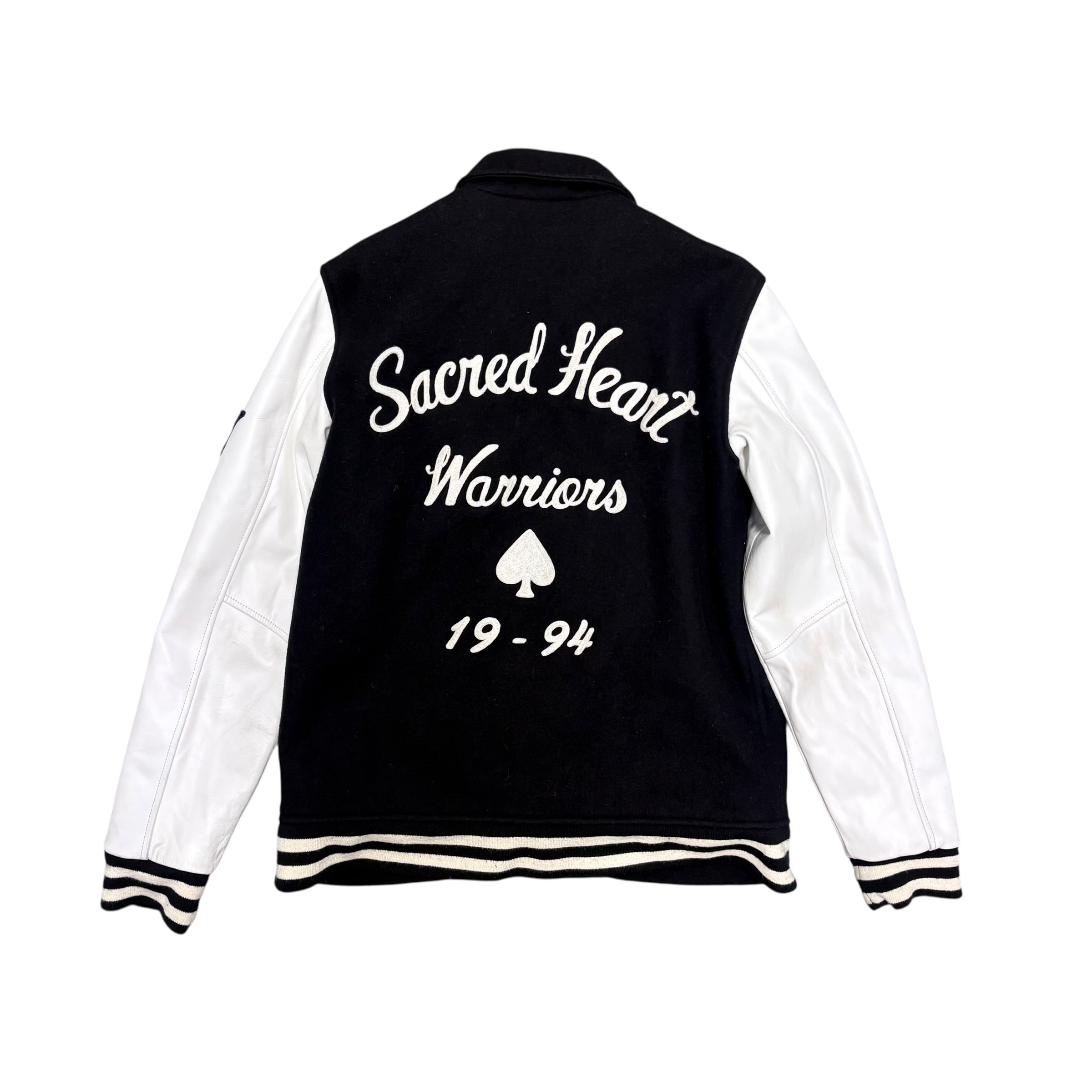 SUPREME SACRED HEART WARRIORS LEATHER LETTERMAN JACKET.