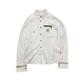 PPFM WHITE BUTTON UP STAMP SHIRT.