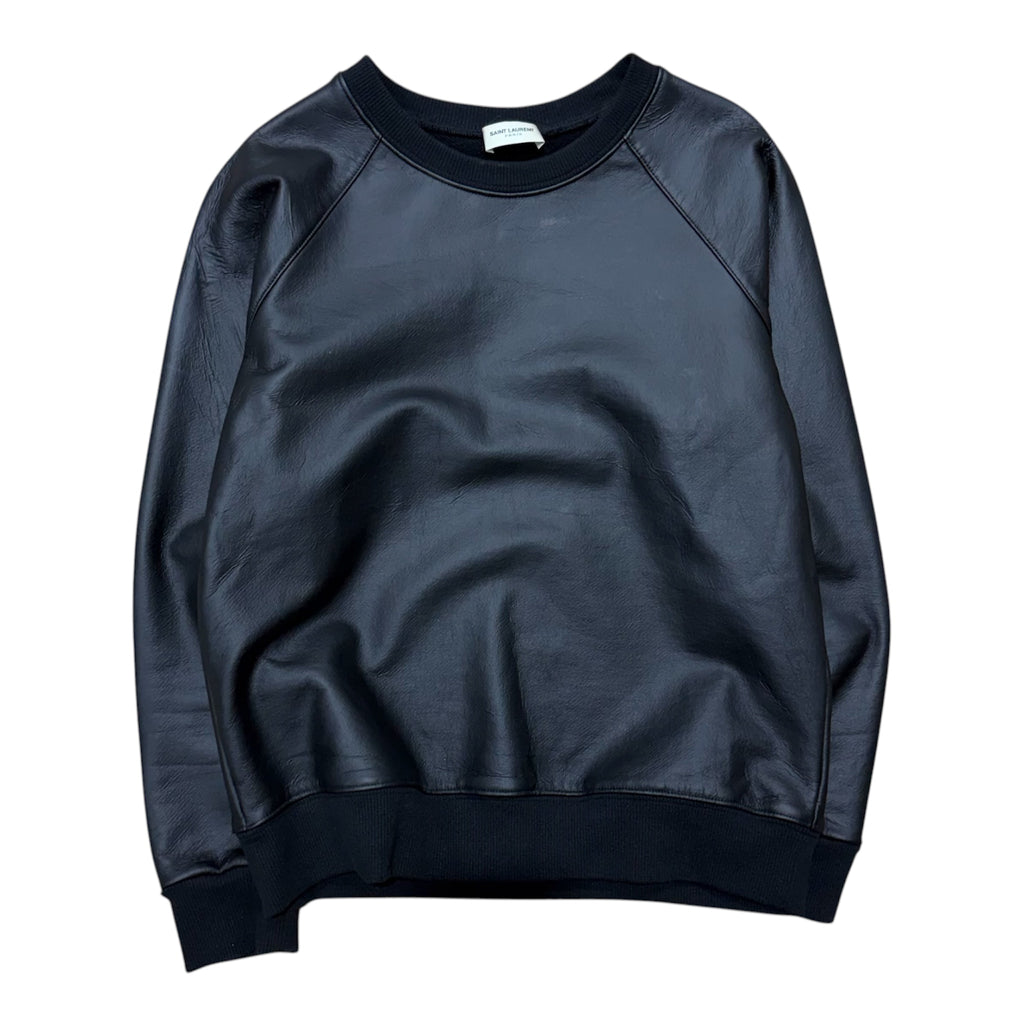SAINT LAURENT BLACK LEATHER SWEATER.