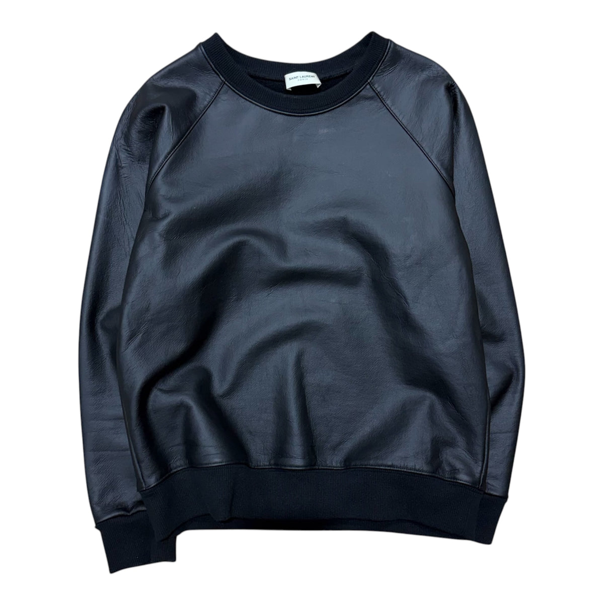 SAINT LAURENT BLACK LEATHER SWEATER.