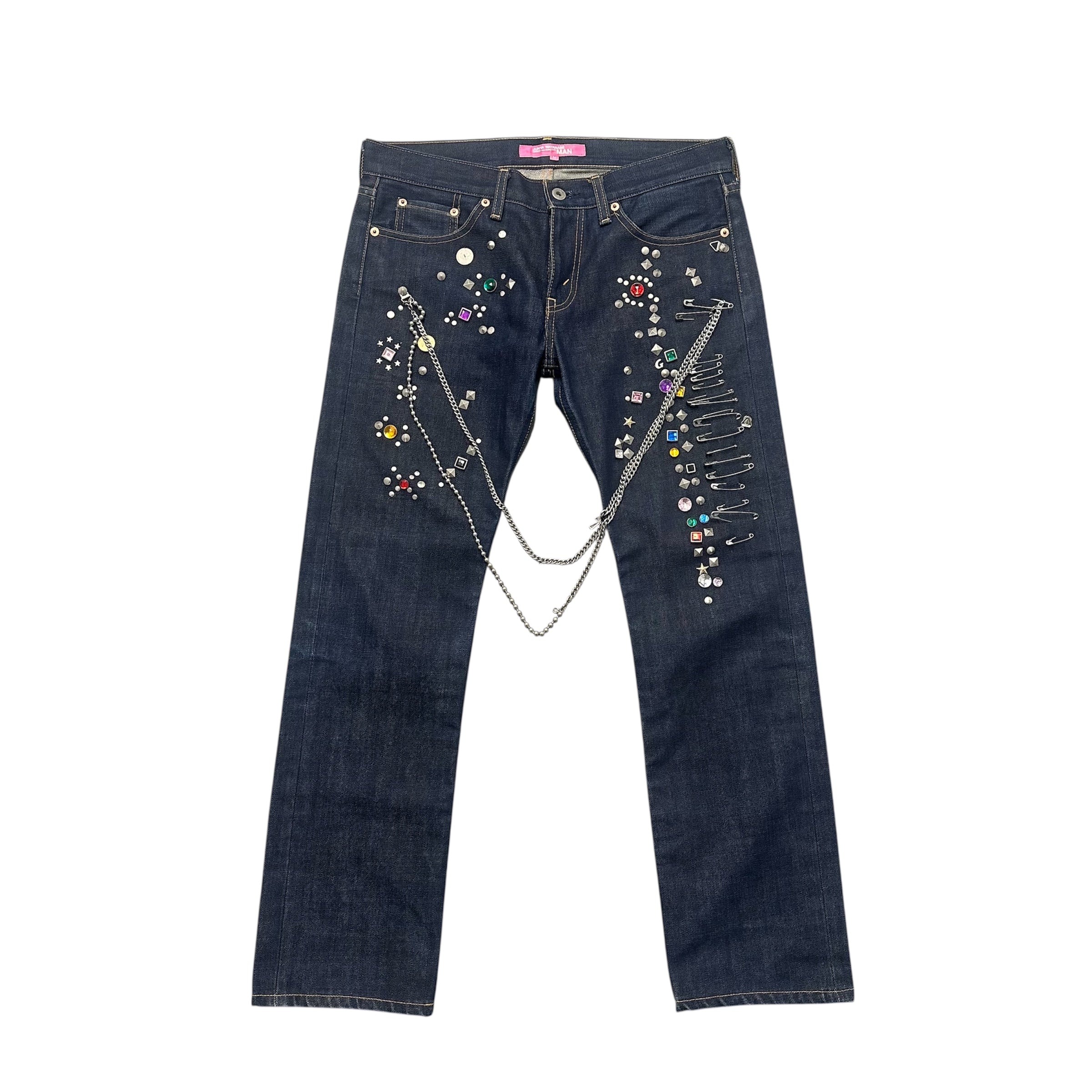 JUNYA WATANABE AW02 GEM STUDDED JEANS.