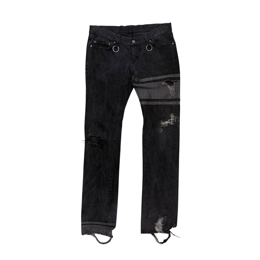 MASTERMIND STRIPED DISTRESSED DENIM.