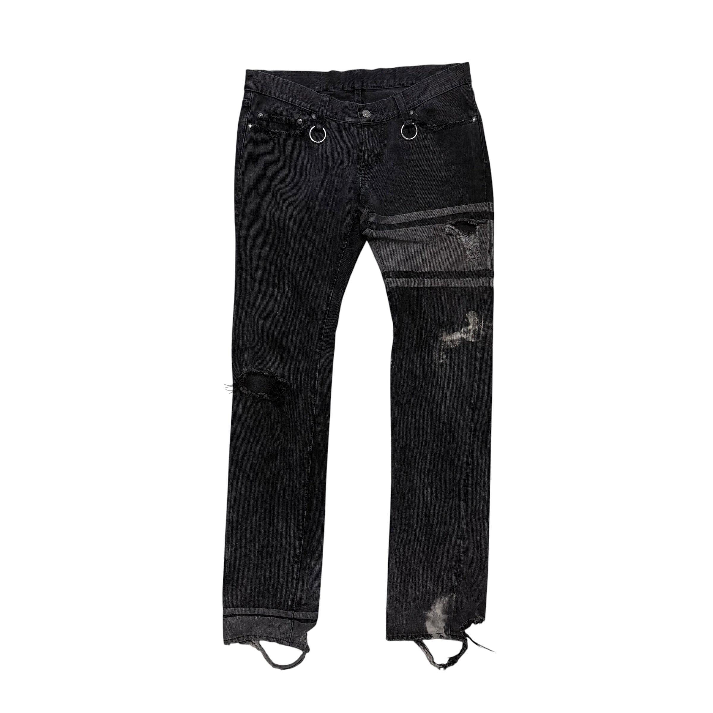 MASTERMIND STRIPED DISTRESSED DENIM.