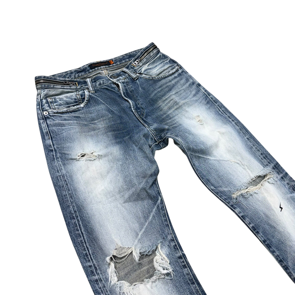 UNDERCOVER 07 CHAOS PURPLE ZIPPER DENIM.