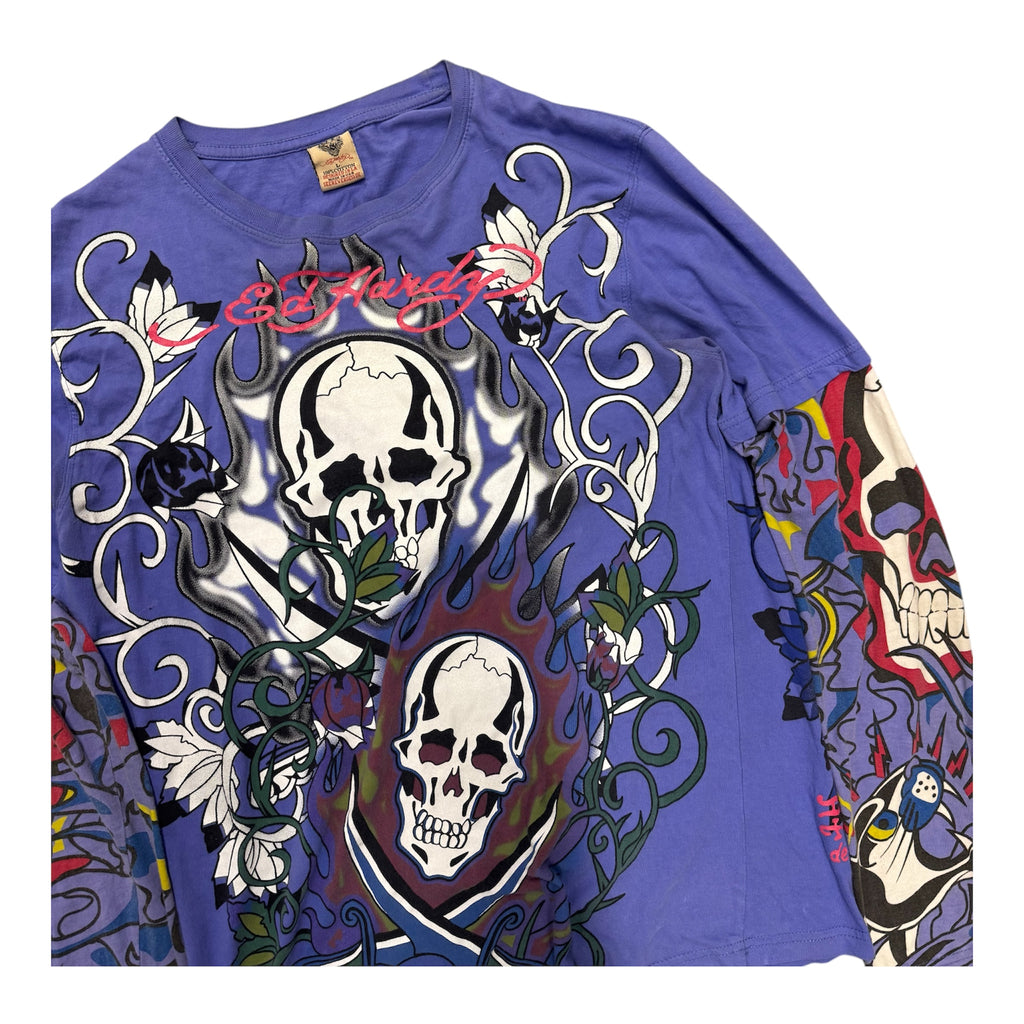 VINTAGE ED HARDY PURPLE LONGSLEEVE SHIRT.