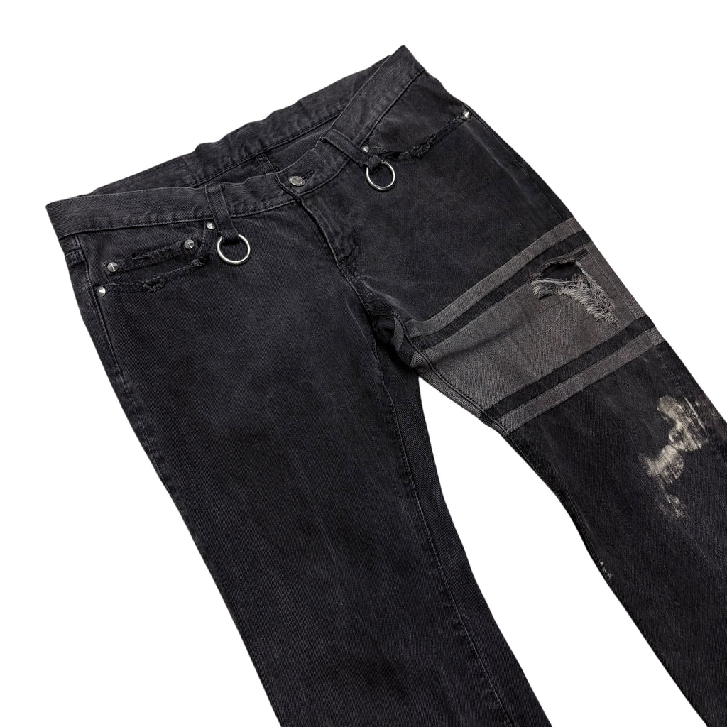 MASTERMIND STRIPED DISTRESSED DENIM.