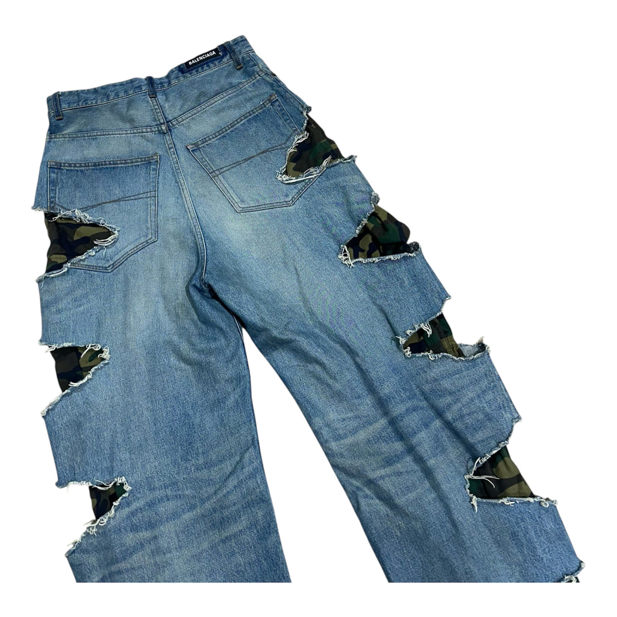 BALENCIAGA SLASH DENIM CAMO PANTS