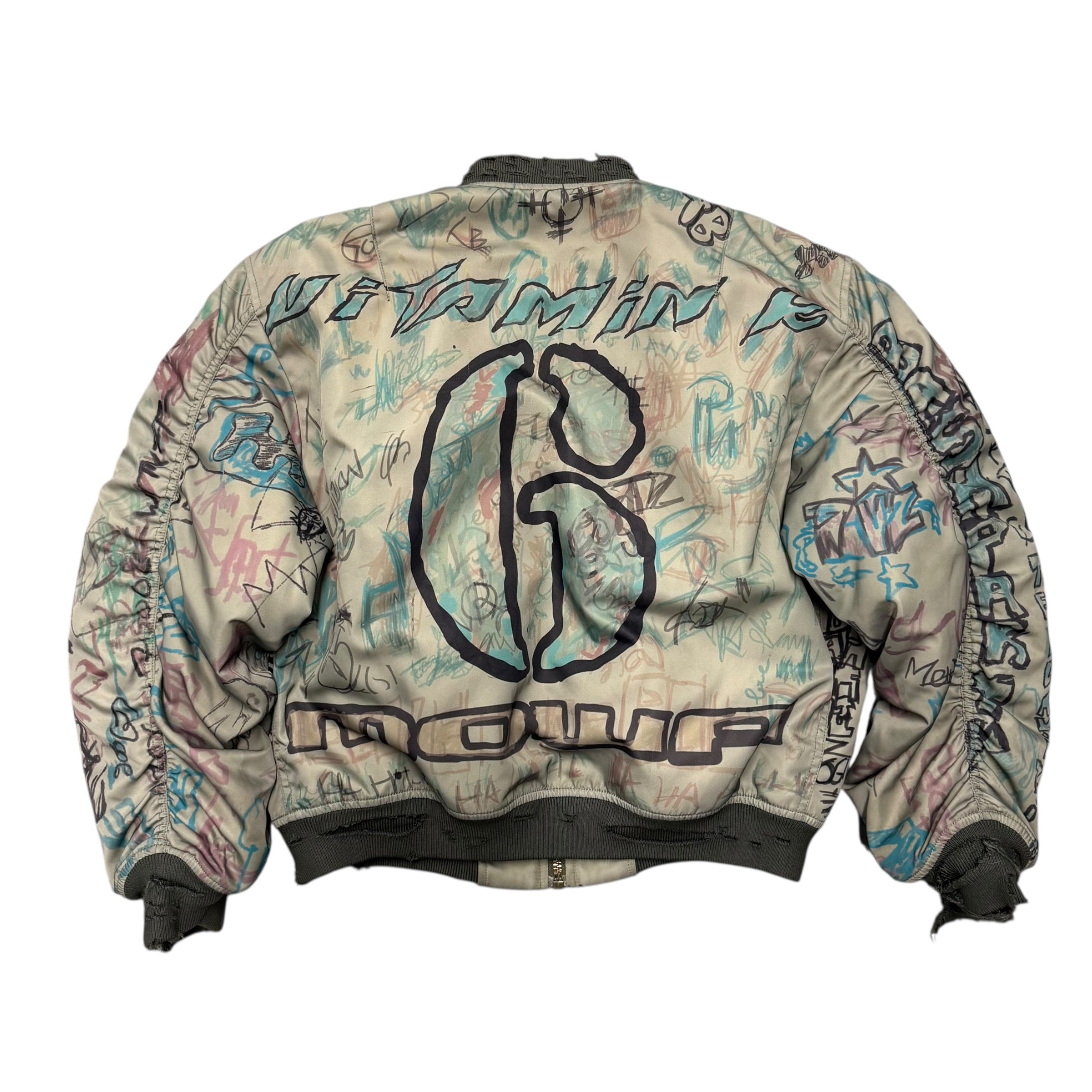 MOWALOLA GREEN GRAFFITI V1 BOMBER JACKET.