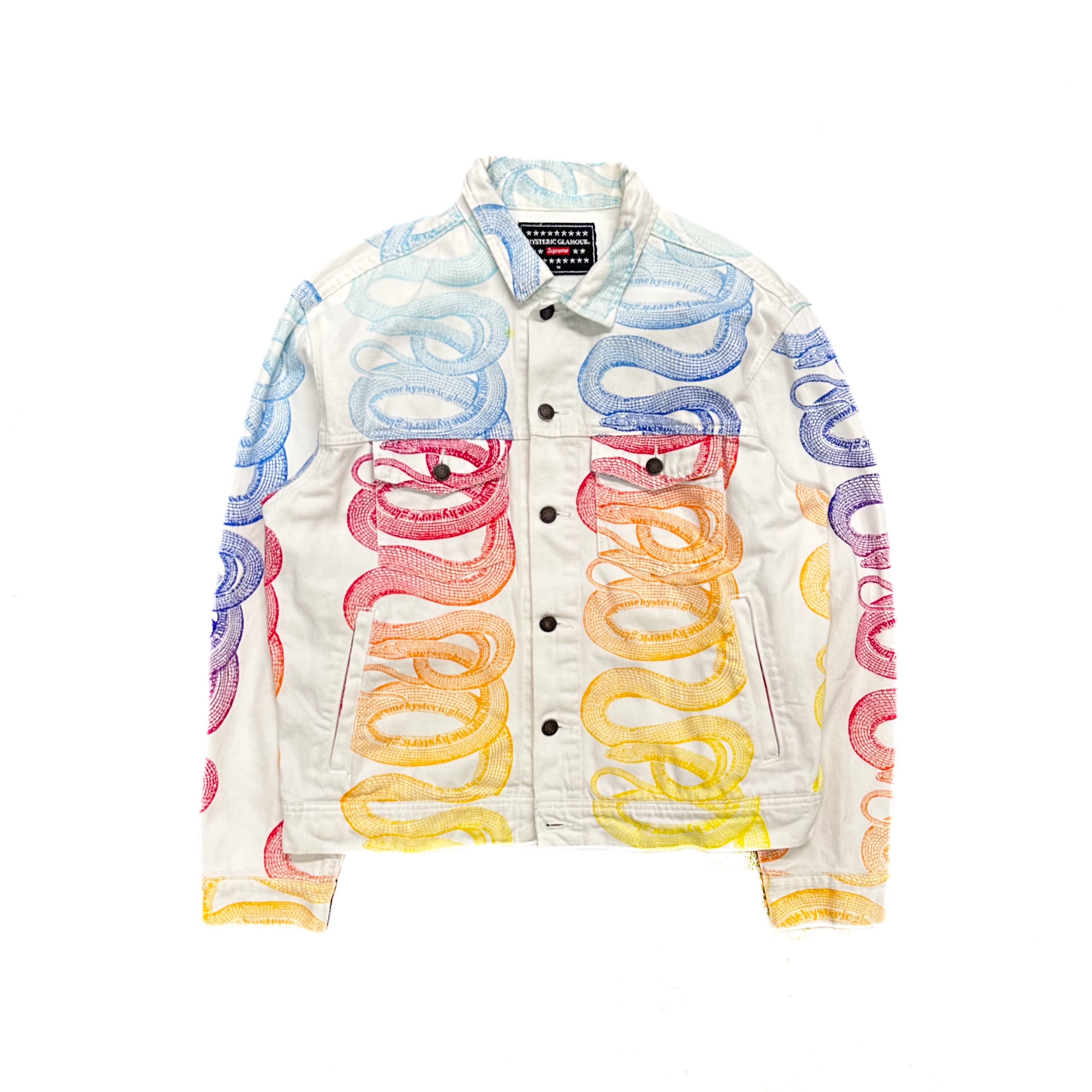 HYSTERIC GLAMOUR X SUPREME SNAKESKIN PRINT DENIM JACKET.