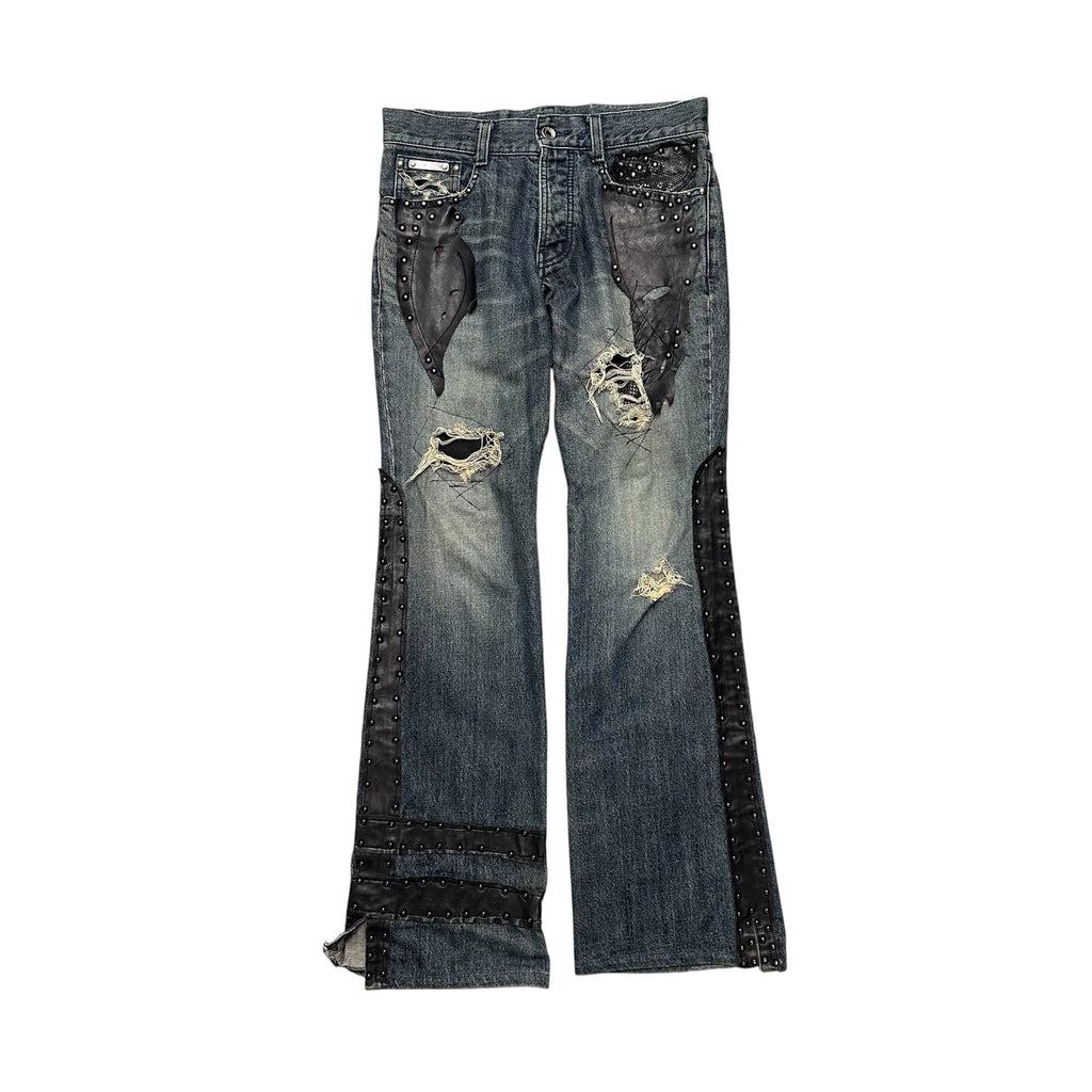 TORNADO MART DISTRESSED LEATHER DENIM.