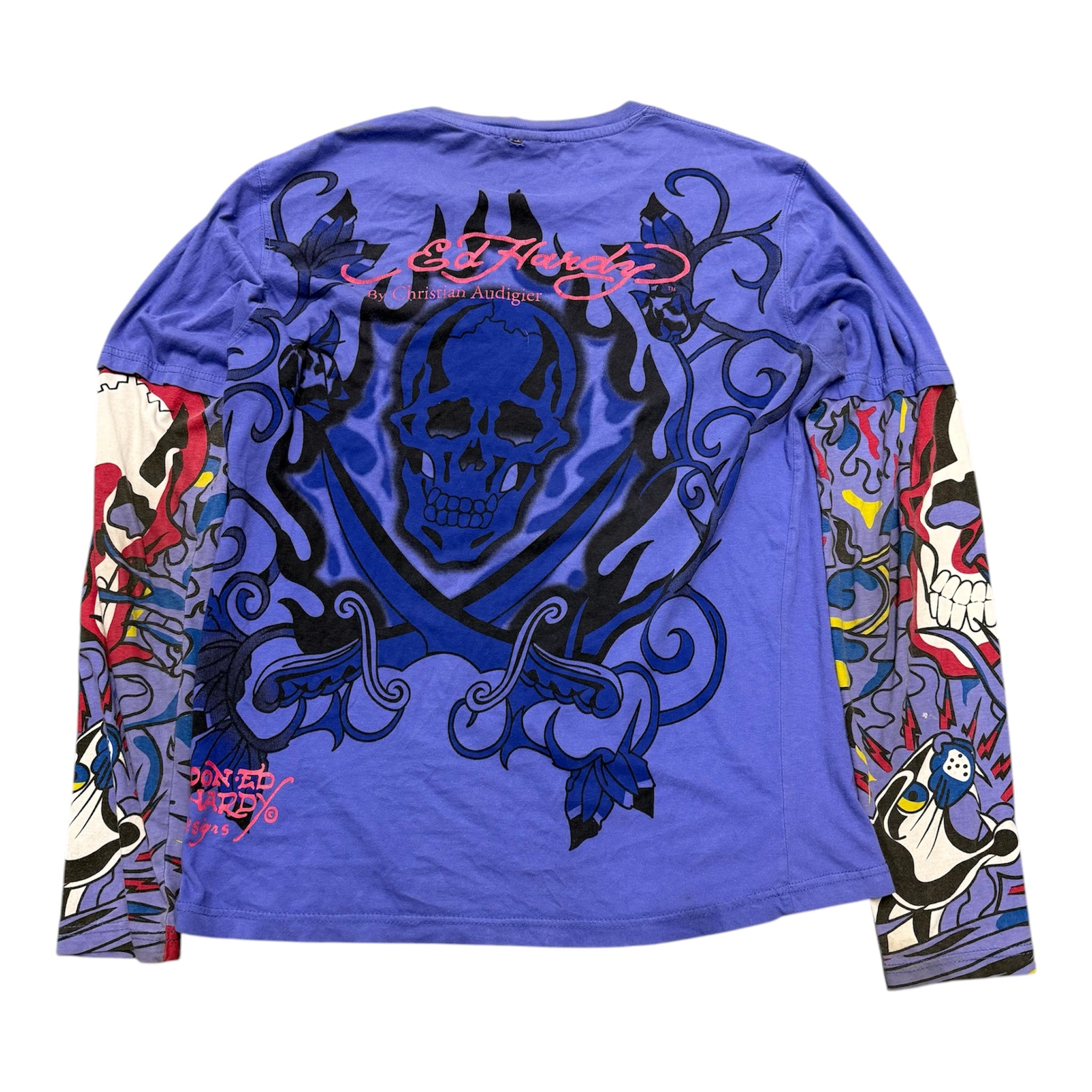 VINTAGE ED HARDY PURPLE LONGSLEEVE SHIRT.