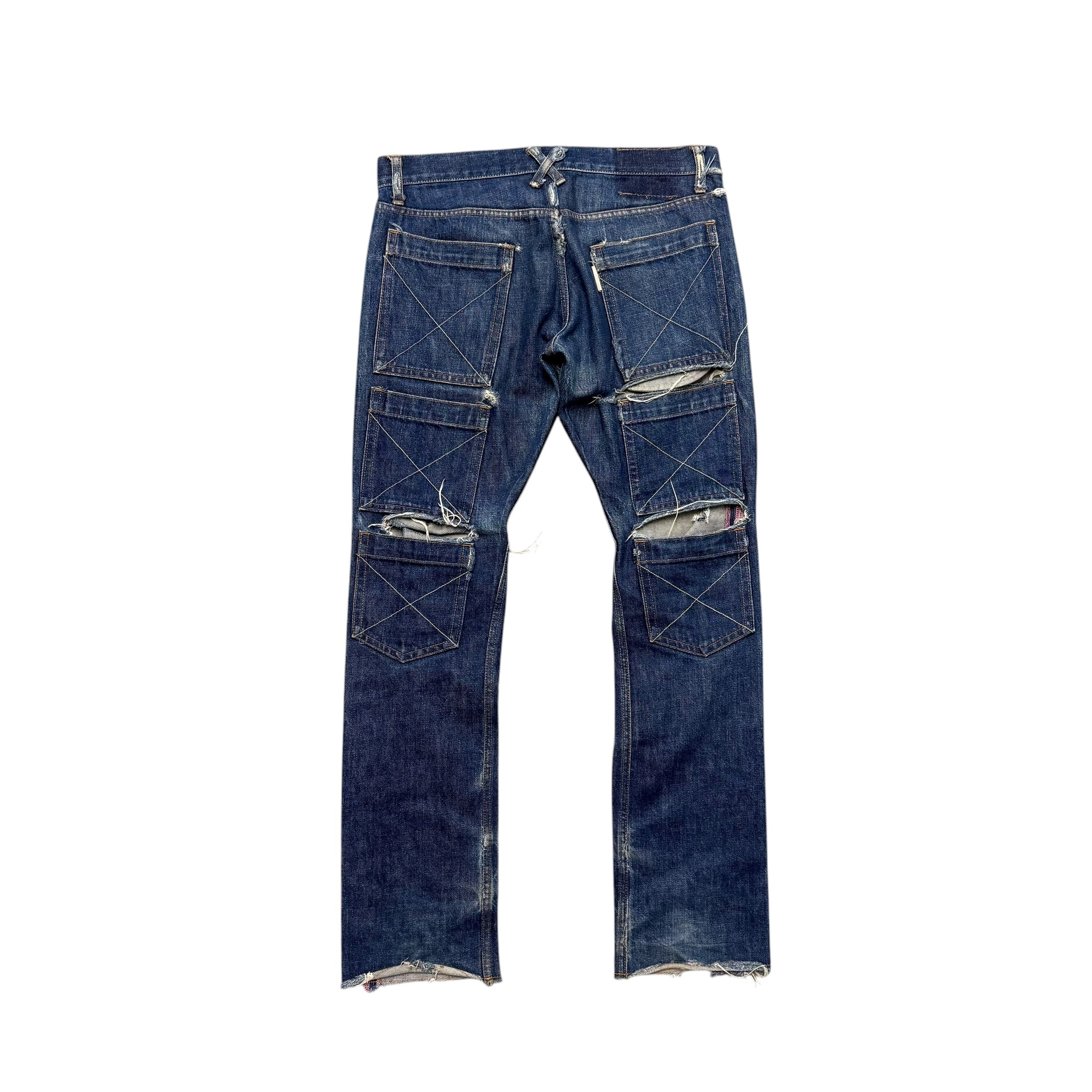 20471120 AW19 DOUBLE SEX MULTI-POCKET DISTRESSED INDIGO DENIM.