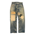 STORMY BLUE FADED DISTRESSED PATCHWORK DENIM.