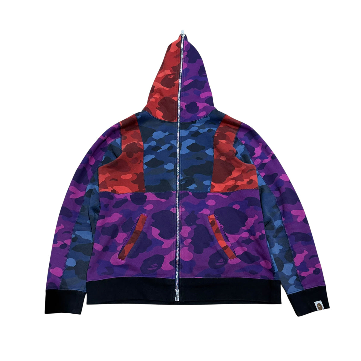BAPE MULTICOLORED CAMO FULL ZIP HOODIE.