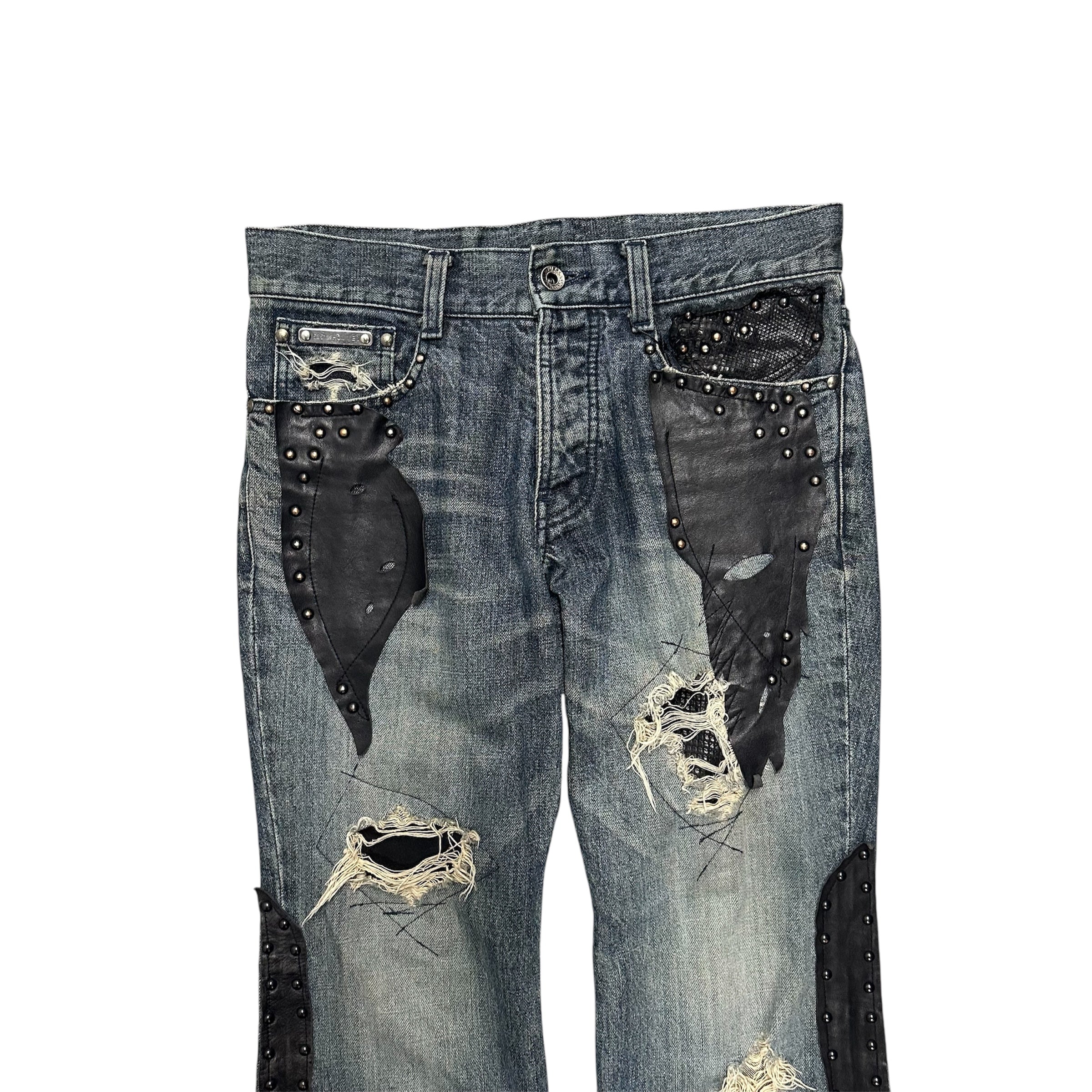 TORNADO MART DISTRESSED LEATHER DENIM.