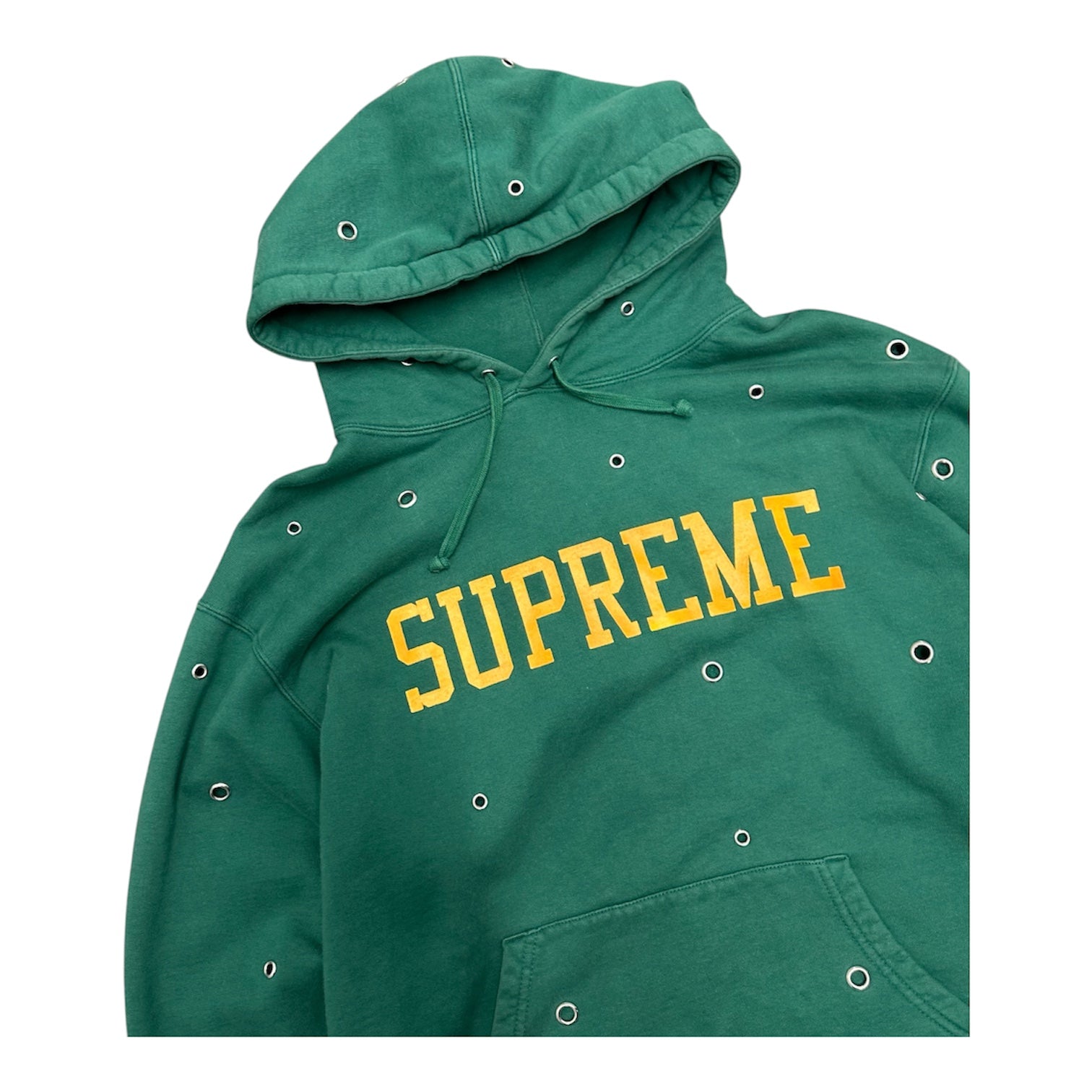 SUPREME GREEN EYELET HOODIE.