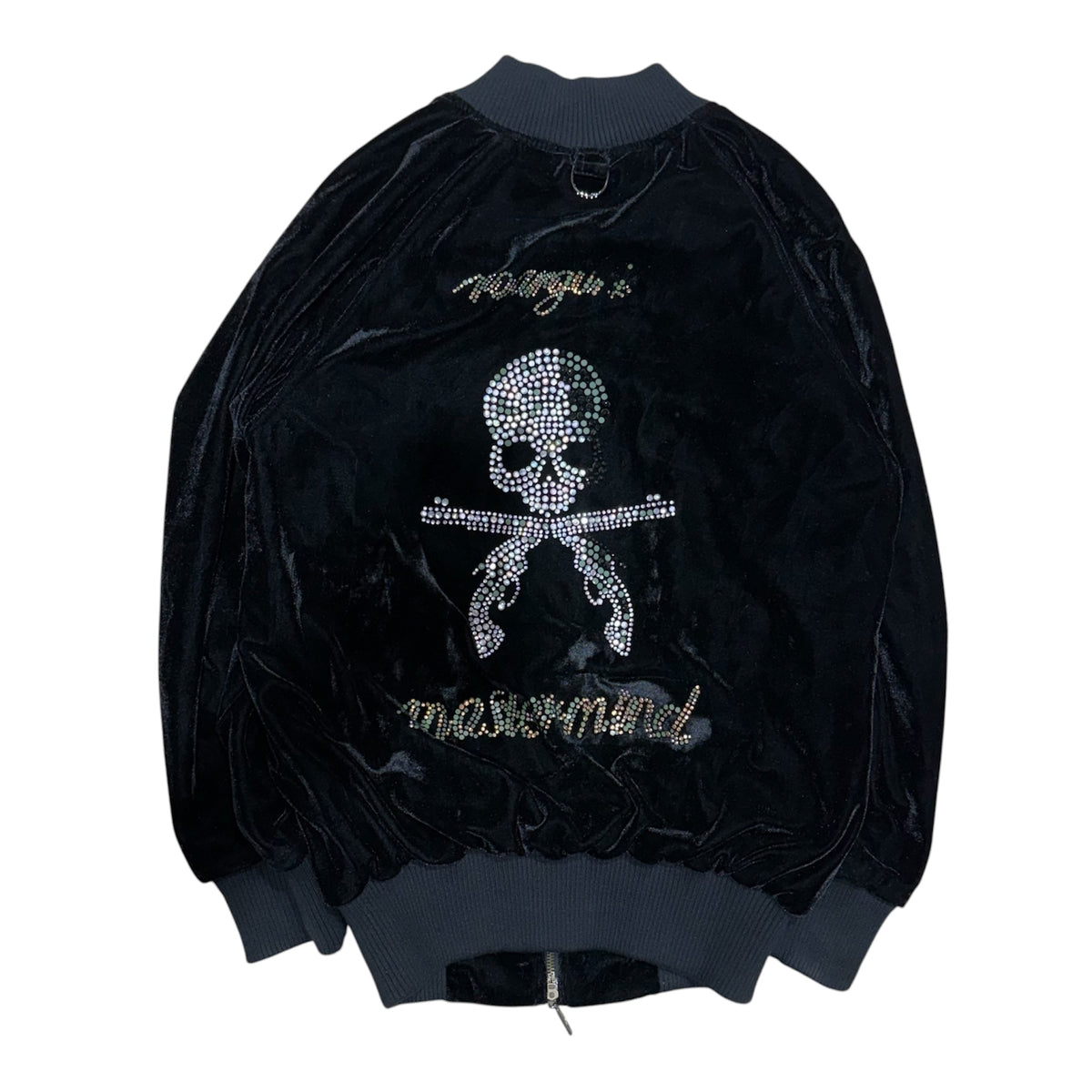 MASTERMIND X ROAR GUNS VELOUR RHINESTONE BOMBER JACKET.