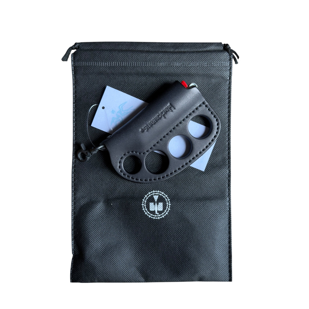 BLACK MEANS BRASS KNUCKLE LEATHER LIGHTER.