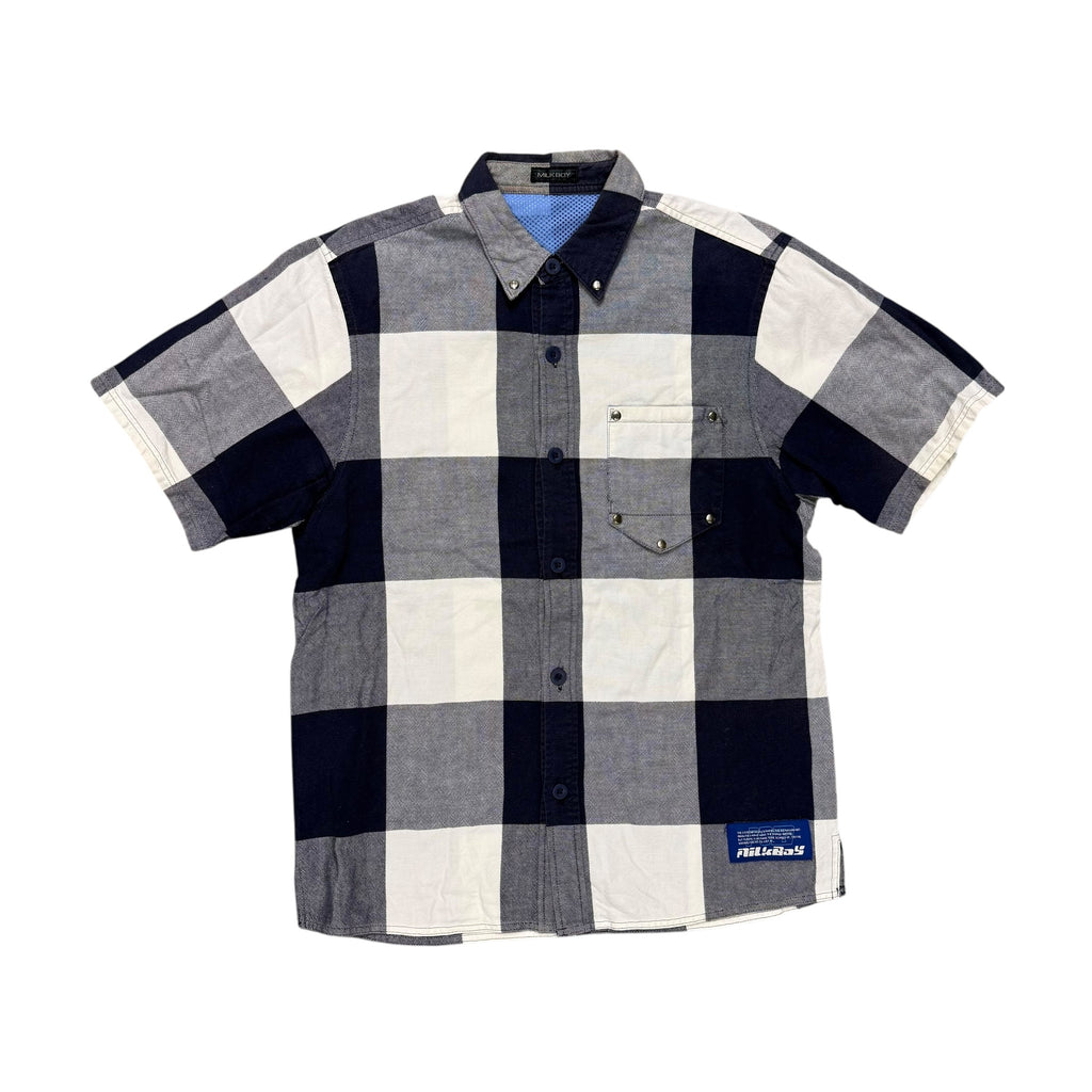 MILKBOY PLAID BUTTON UP SHIRT.
