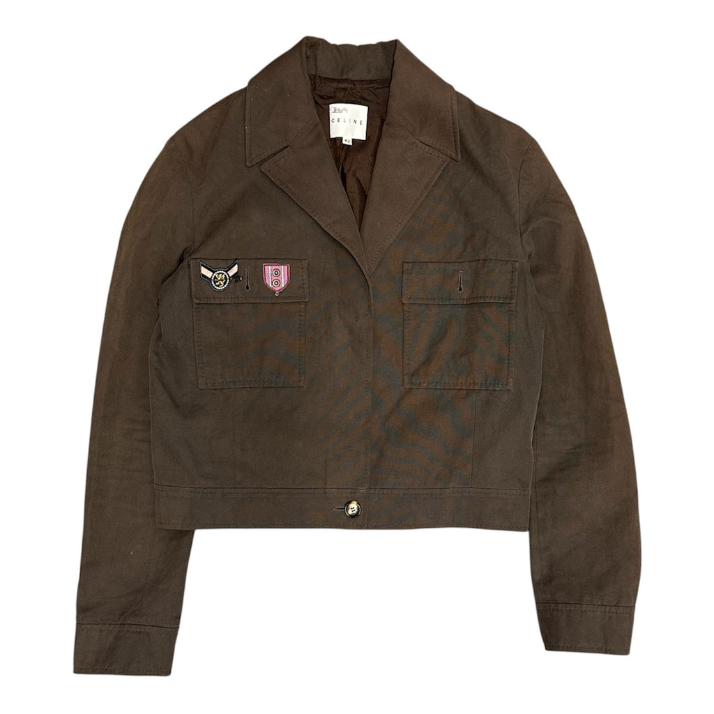 CELINE BROWN CROPPED CALVARY JACKET.