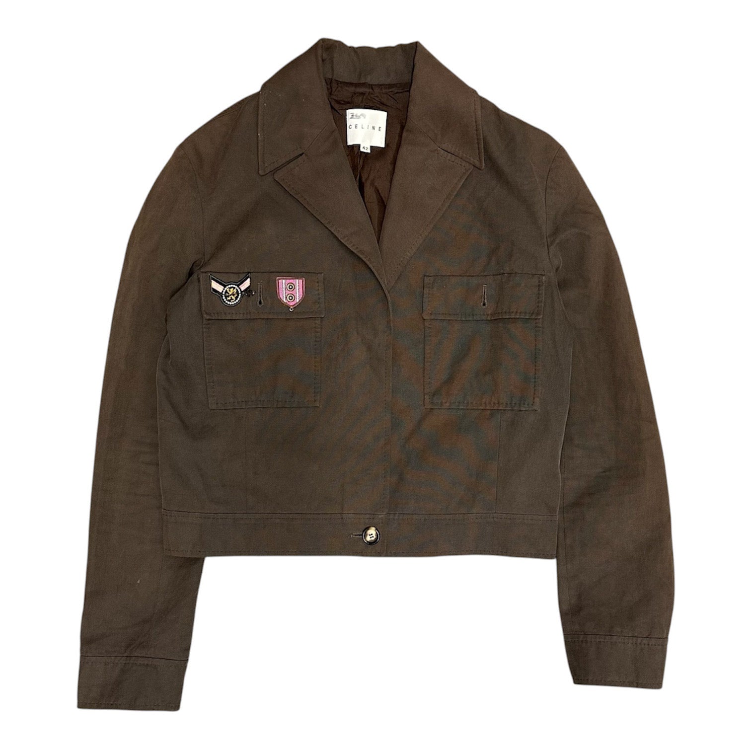 CELINE BROWN CROPPED CALVARY JACKET.