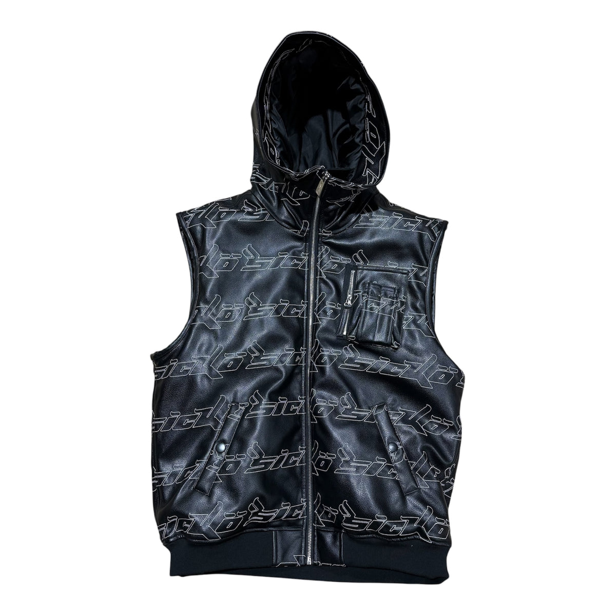 SICKÖ AOP LEATHER ZIP-UP VEST.