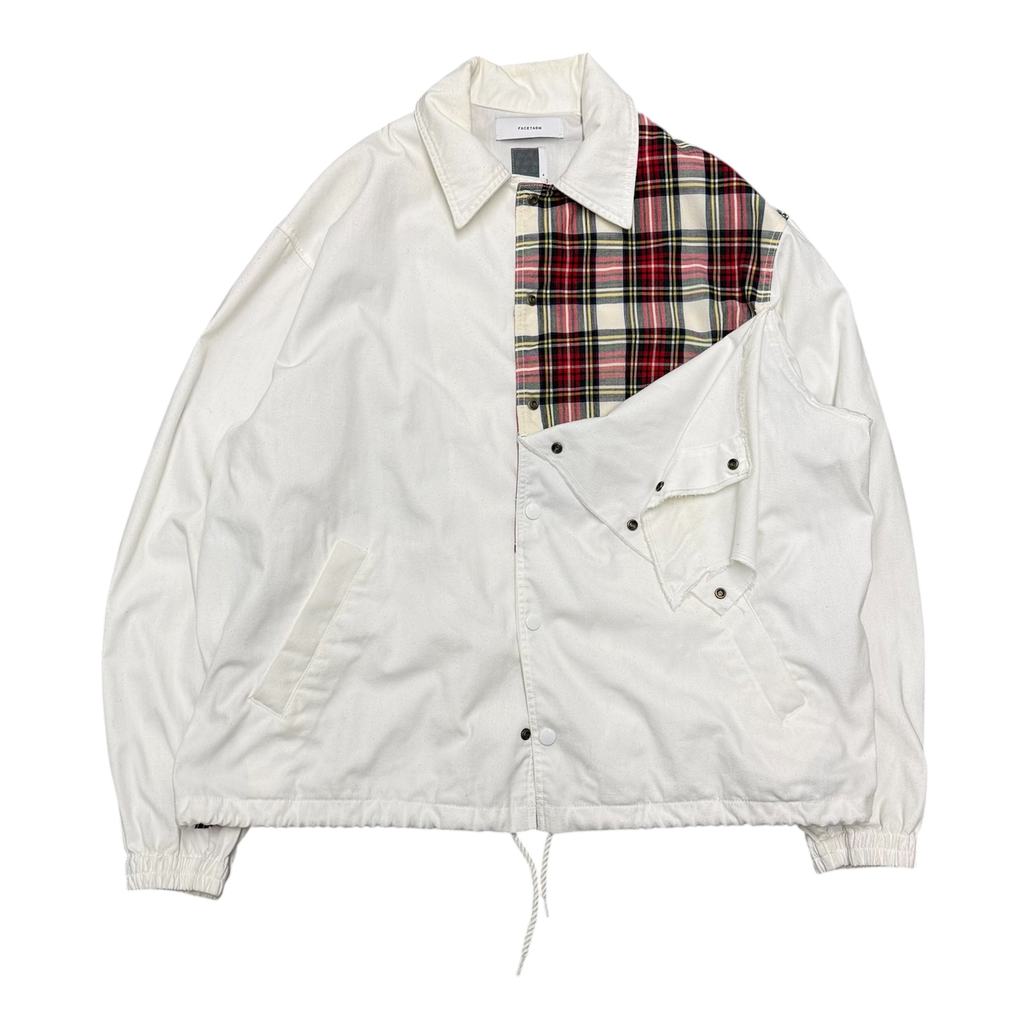 FACETASM WHITE AND PLAID BUTTON UP JACKET.