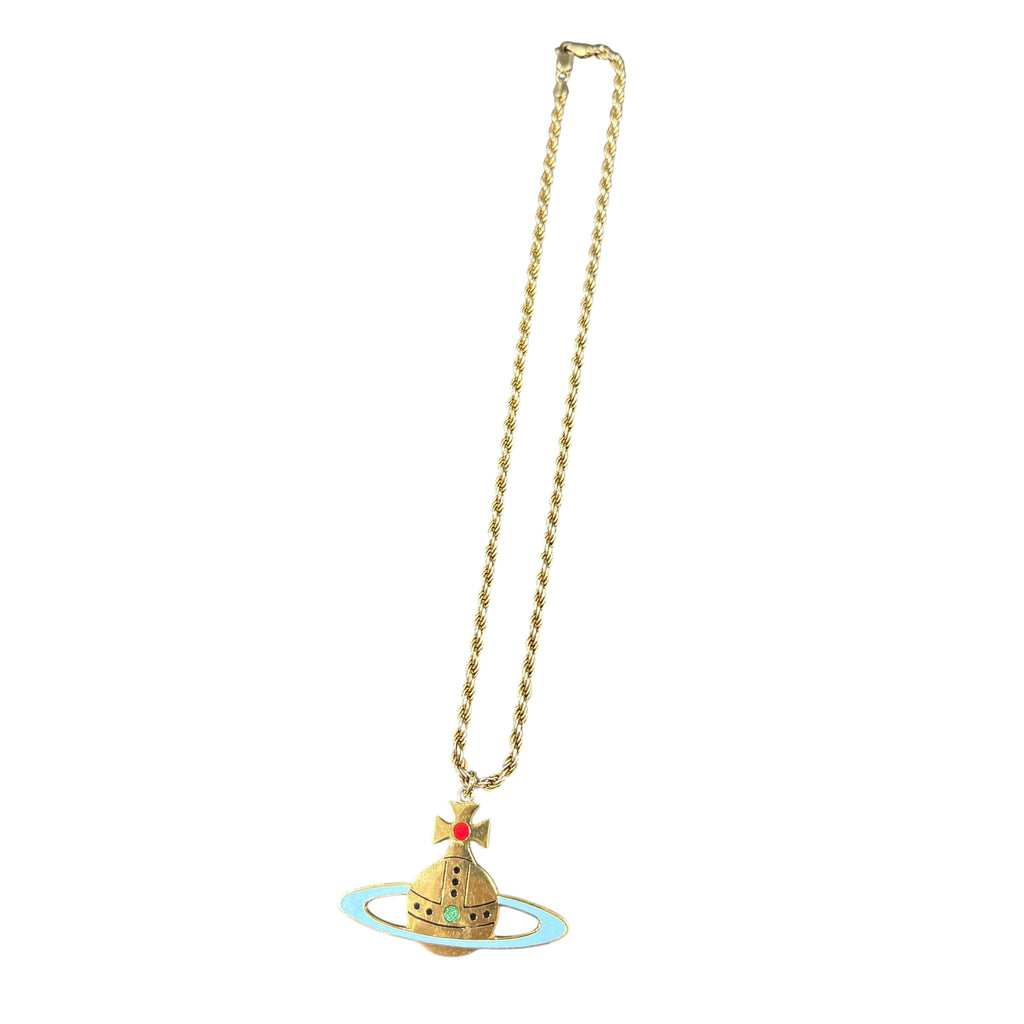 VIVIENNE WESTWOOD GOLD & BLUE LOGO NECKLACE.