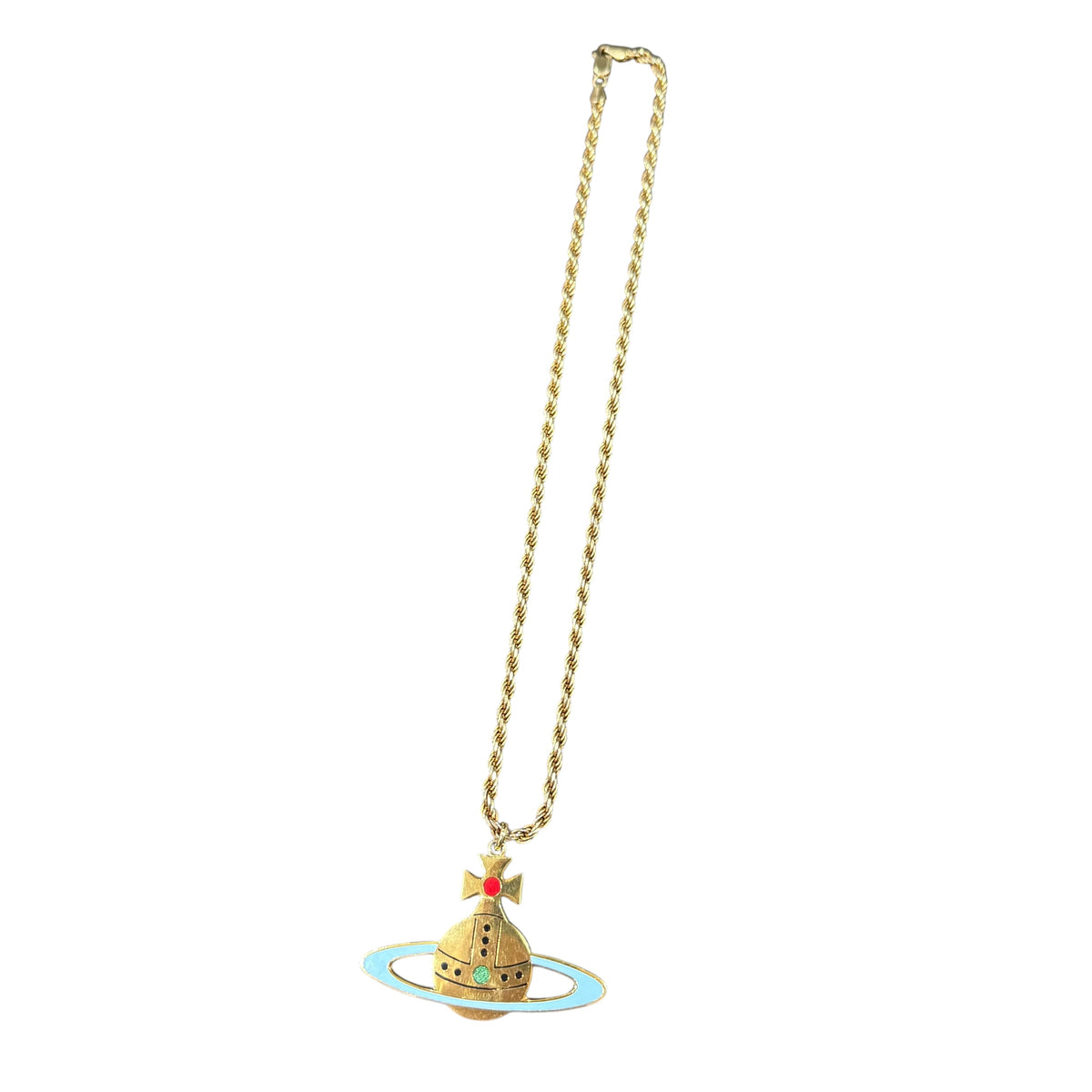 VIVIENNE WESTWOOD GOLD & BLUE LOGO NECKLACE.