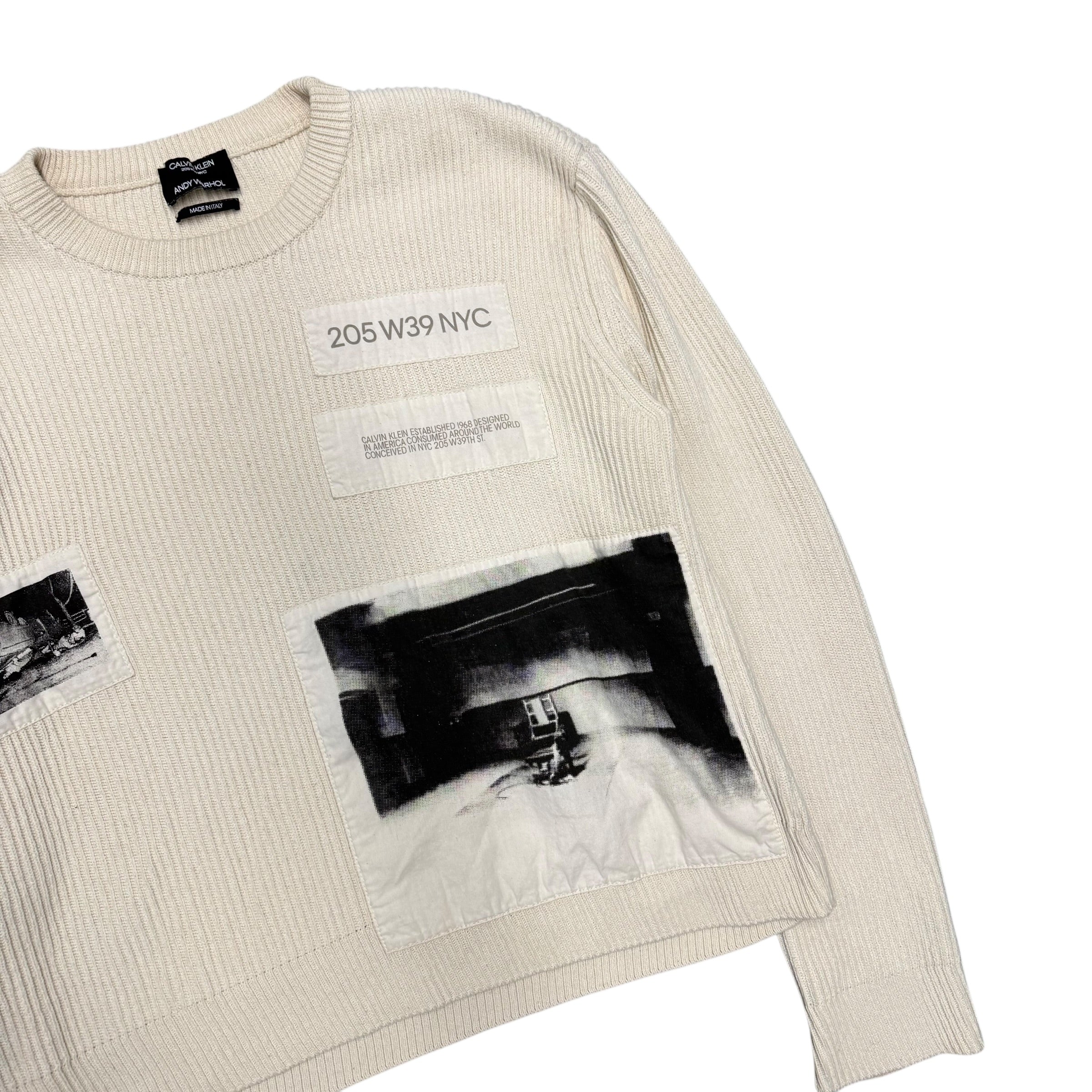 CALVIN KLEIN X RAF SIMONS X ANDY WARHOL PATCHWORK SWEATER.