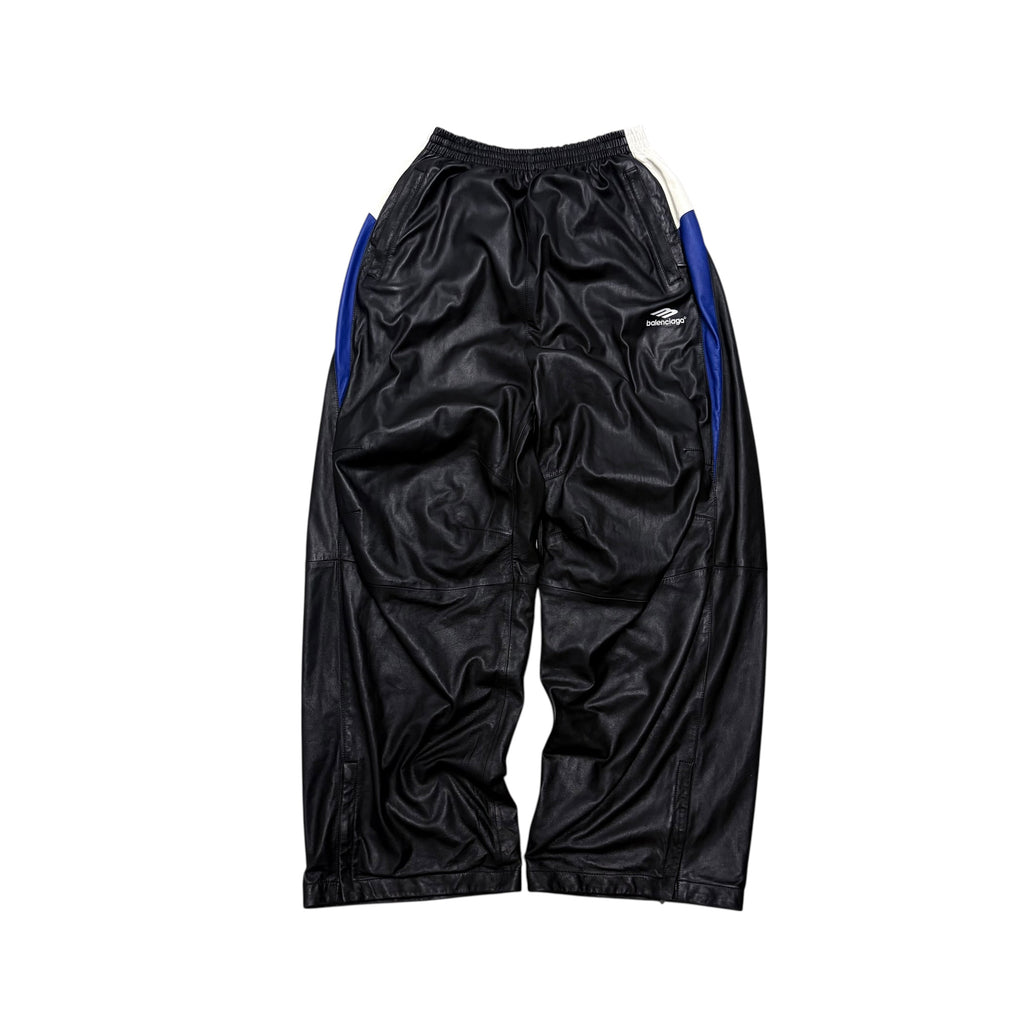 BALENCIAGA 3B ICON LEATHER TRACKSUIT PANTS.