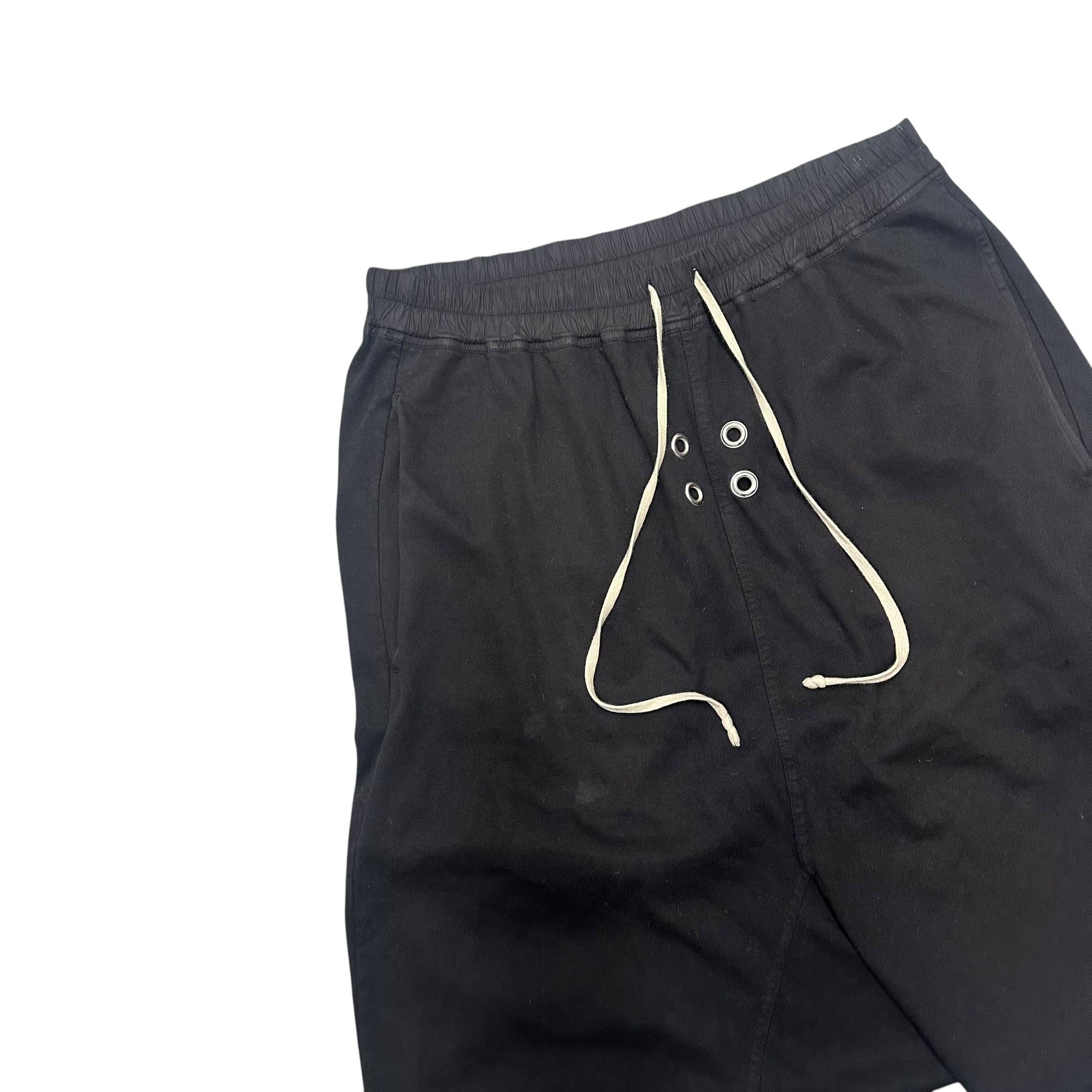 RICK OWENS GIMP DROP CROTCH SHORTS.
