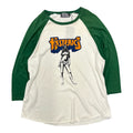 HYSTERIC GLAMOUR GREEN AND WHITE BASEBALL CUT TEE.