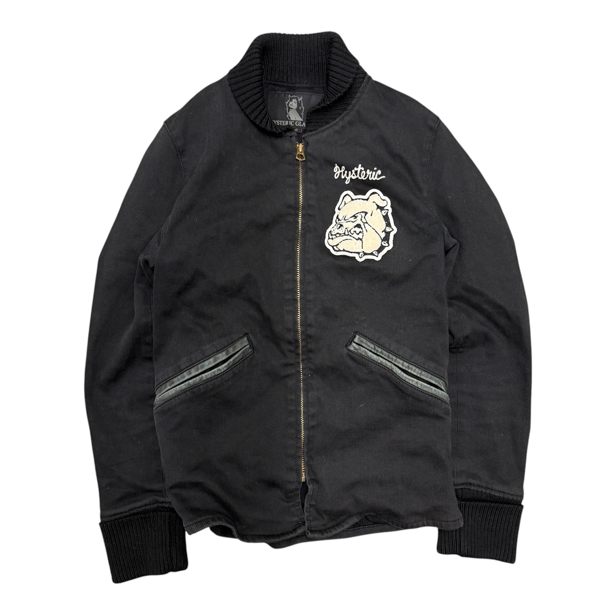 HYSTERIC GLAMOUR BULLDOG ZIP UP VARSITY JACKET.
