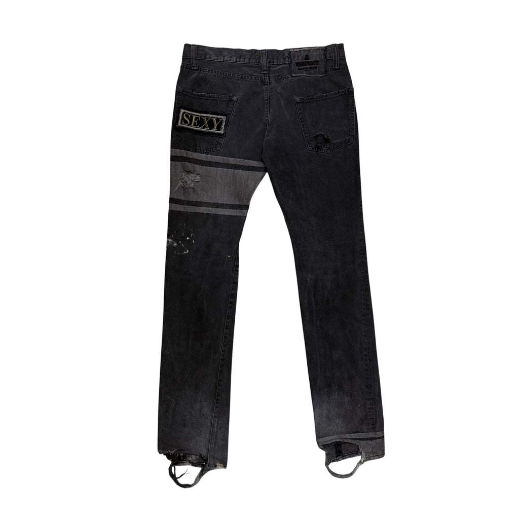 MASTERMIND STRIPED DISTRESSED DENIM.
