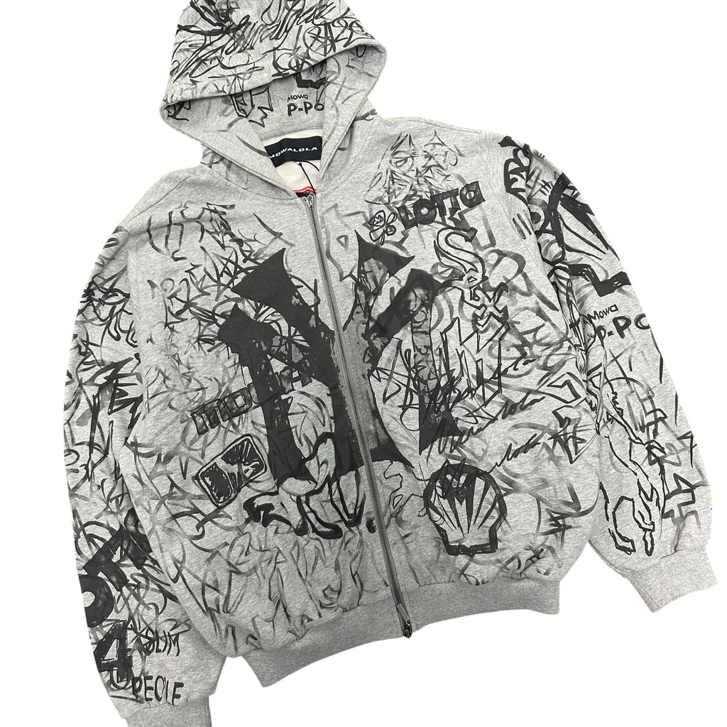 MOWALOLA GRAFFITI GRAY ZIP UP JACKET.