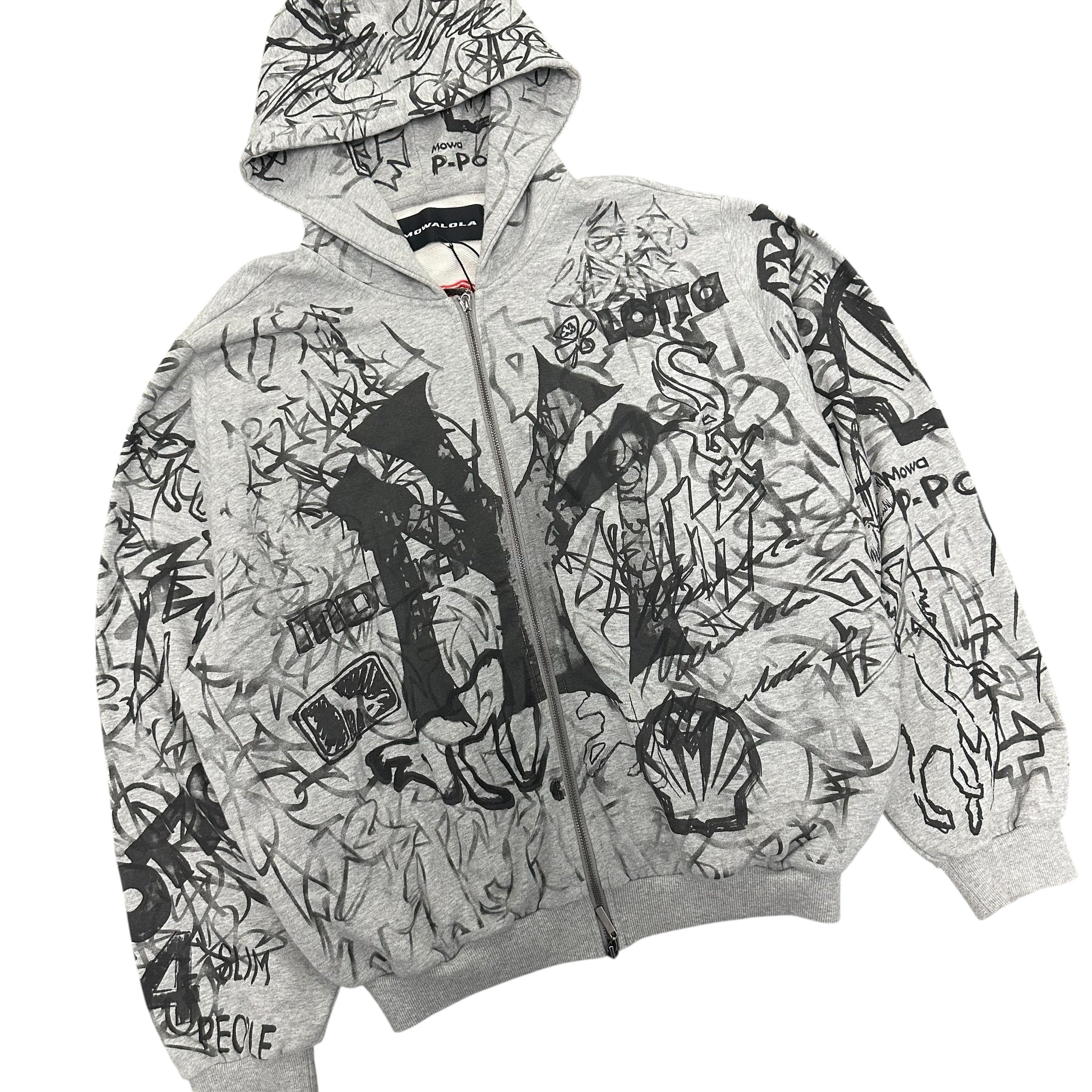 MOWALOLA GRAFFITI GRAY ZIP UP JACKET.