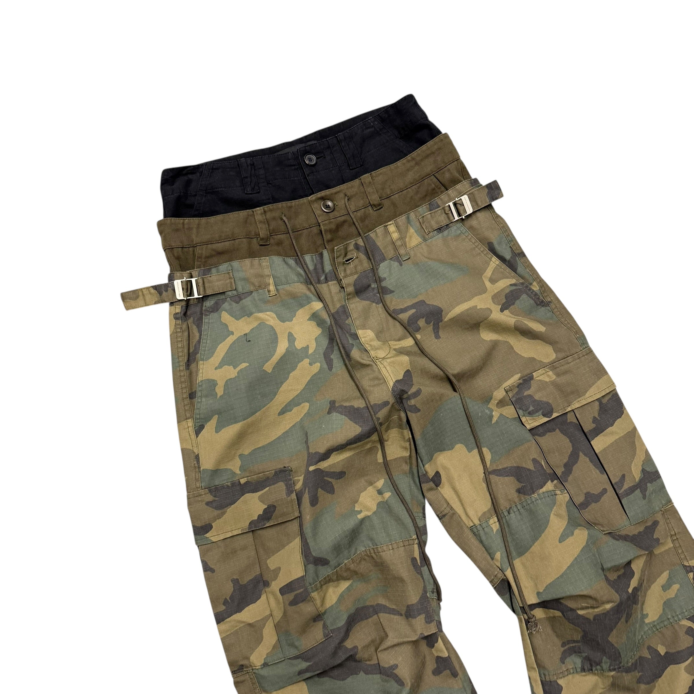 PROJECT GR TRIPLE WAISTED CAMO PANTS.
