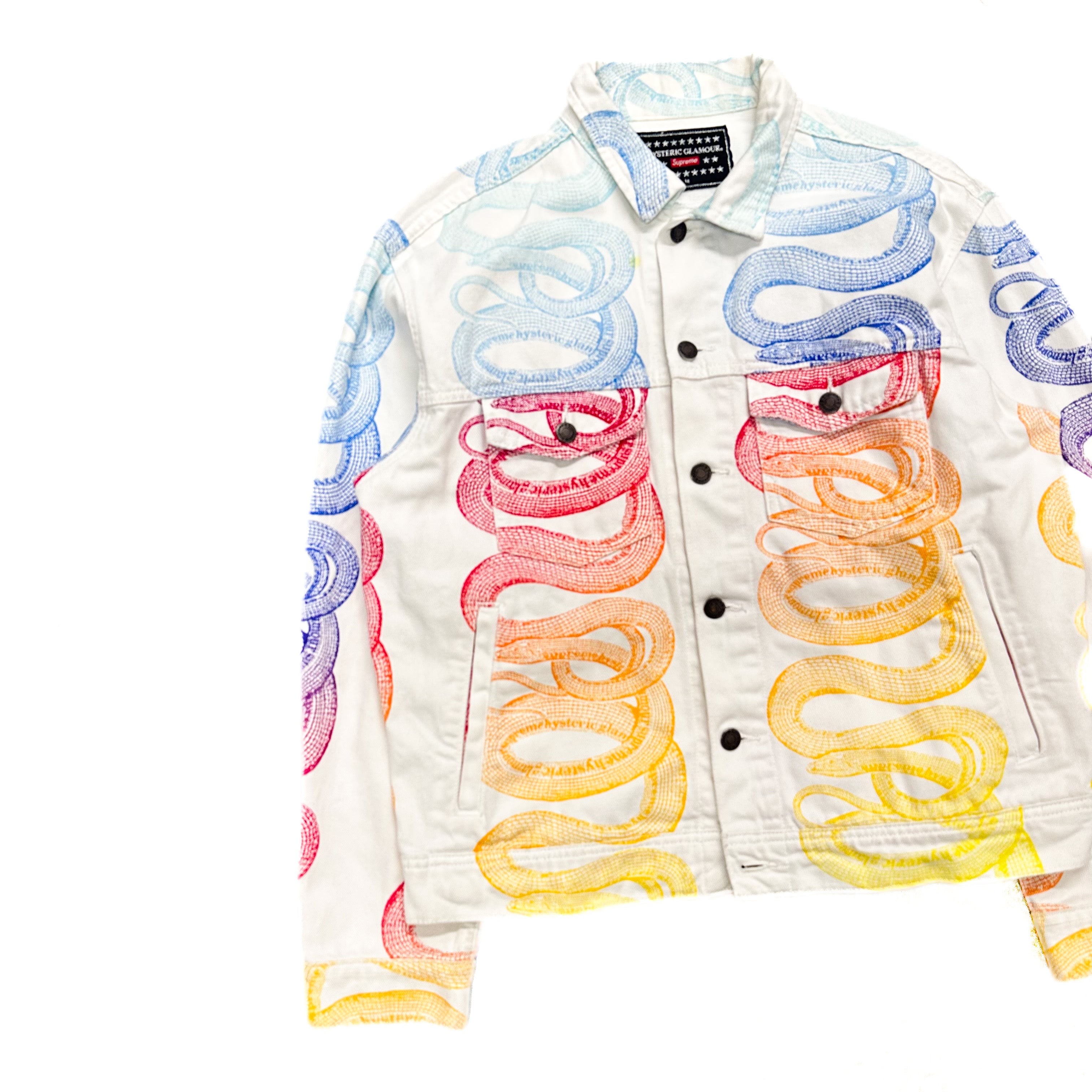 HYSTERIC GLAMOUR X SUPREME SNAKESKIN PRINT DENIM JACKET.