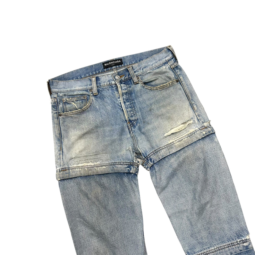 BALENCIAGA CONVERTABLE DENIM PANTS.