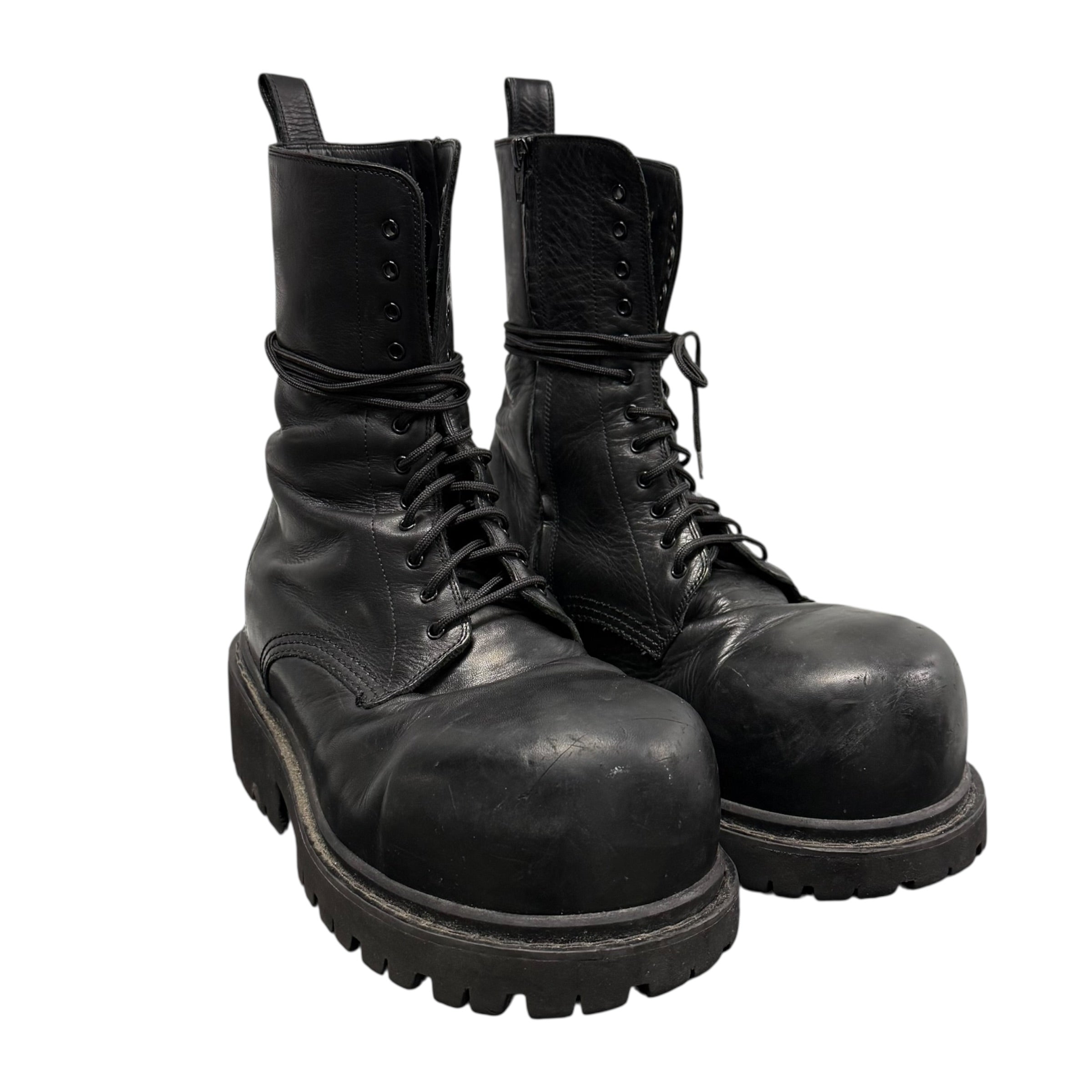 BALENCIAGA LEATHER STOMPER BOOTS.