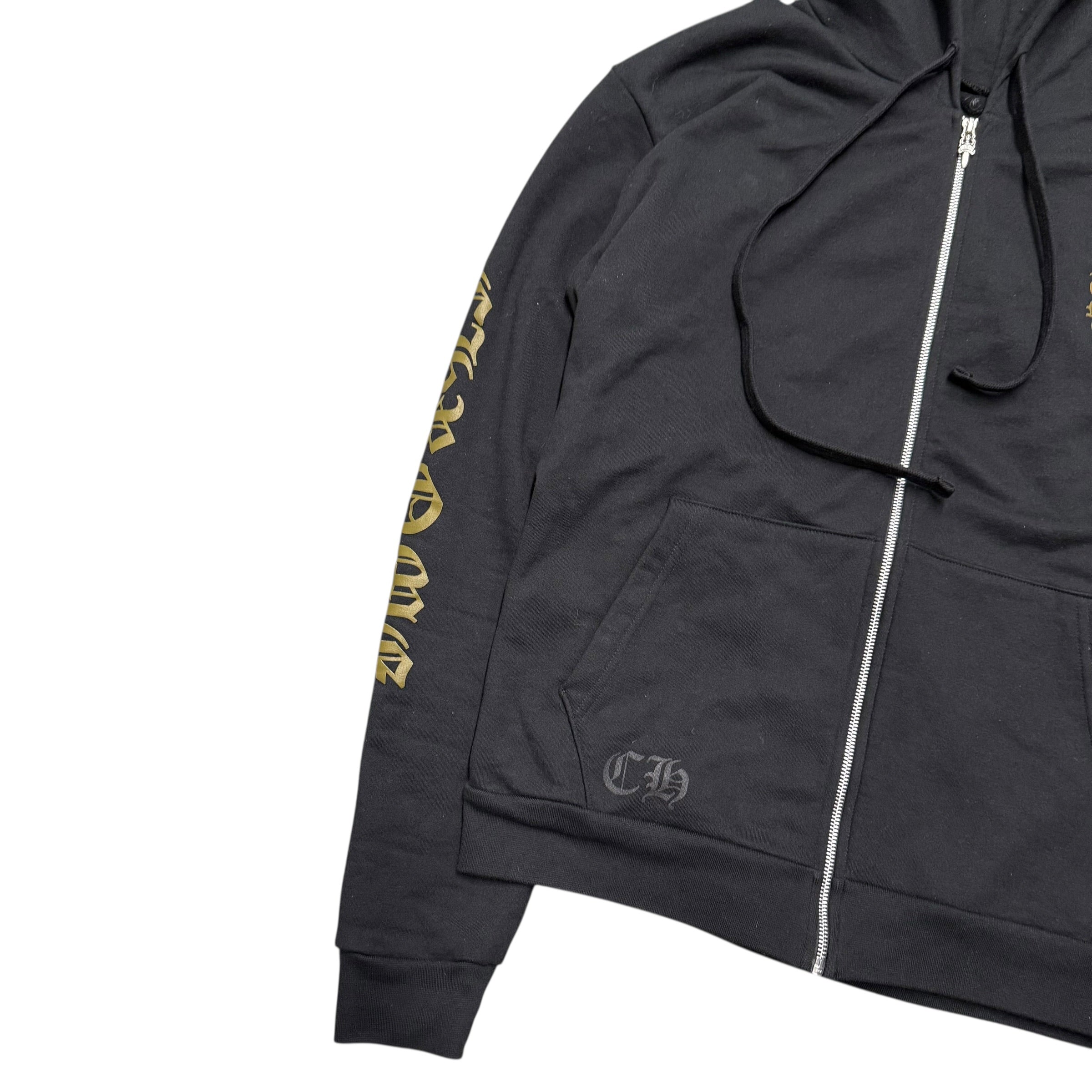 CHROME HEARTS ARMY GREEN OLIVE VERTICAL LOGO ZIP UP JACKET.